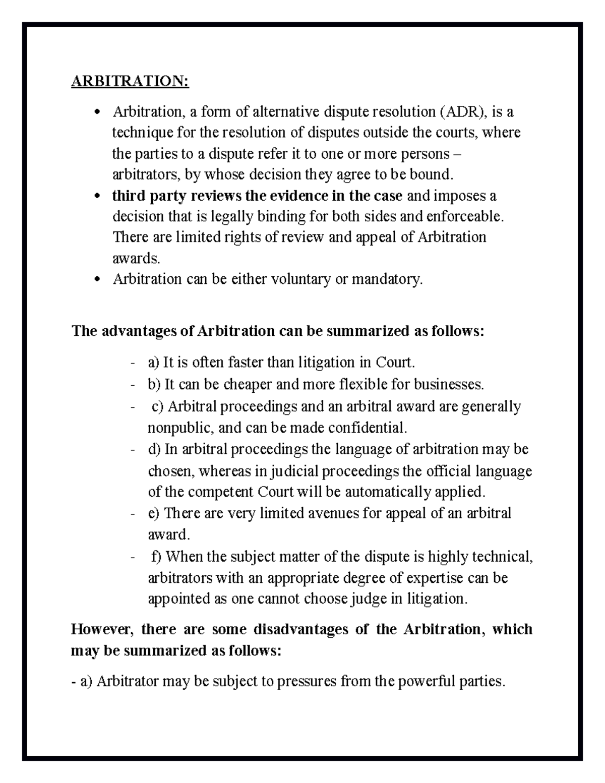 case study related to arbitration