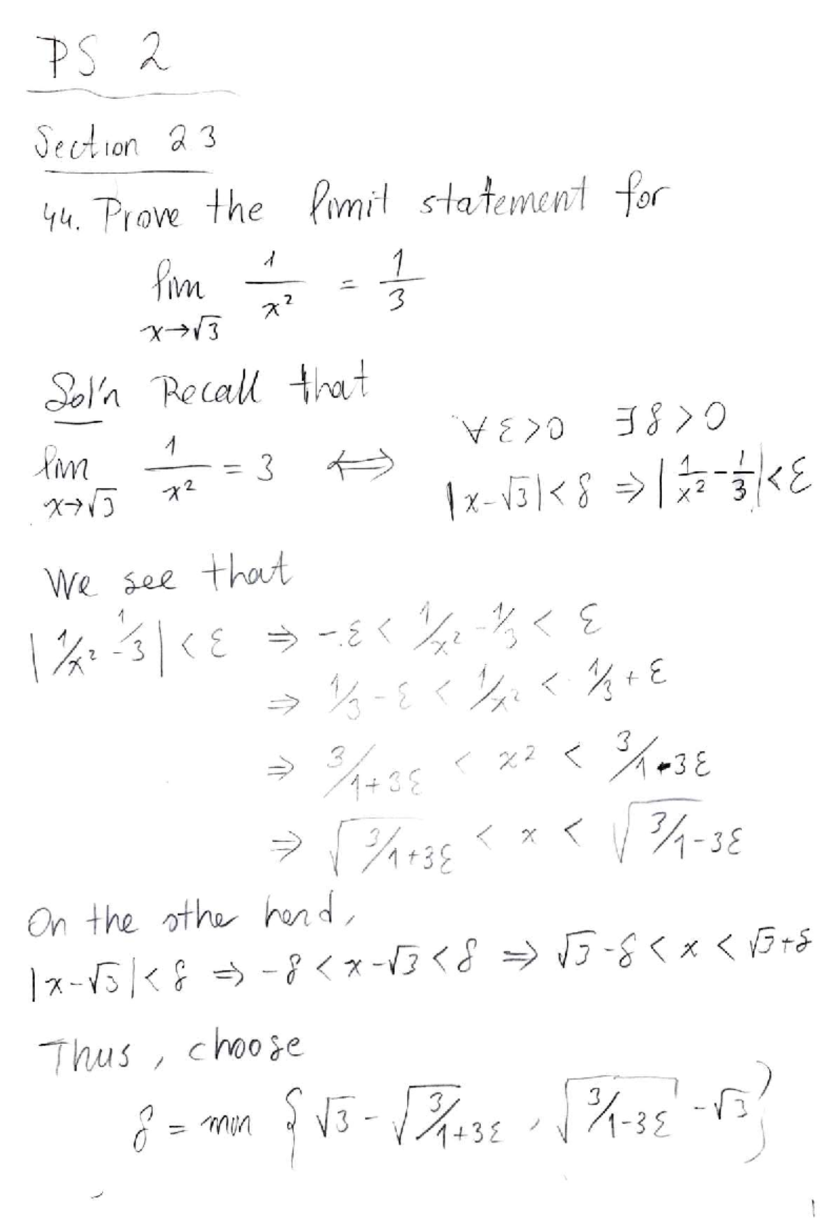 PS2 - Answer Key - PS 2 Section 23 44. Prove the limit statement for ...