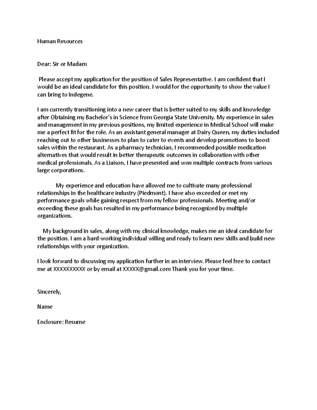 Cover Letter for a job interview cover letter - Human Resources Dear ...