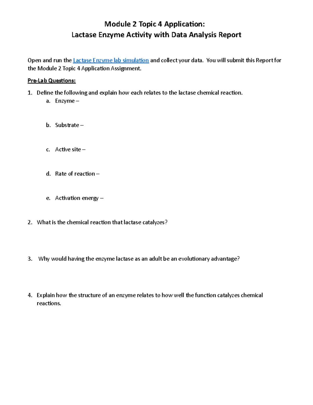 Mod2top4 lactase enzyme activity data analysis report Module 2 Topic