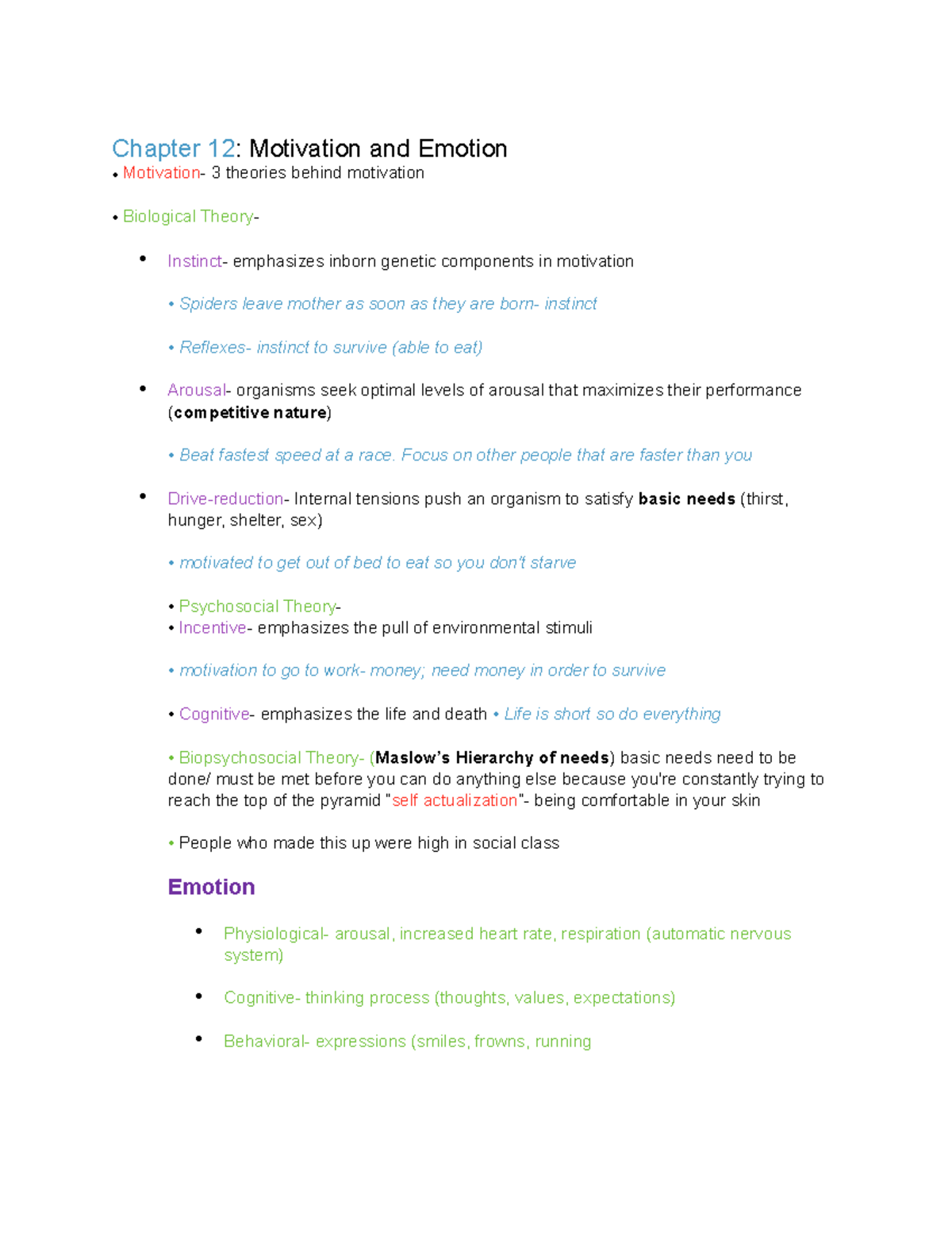 Chapter 12 Psychology - PSYC 101 - Chapter 12: Motivation And Emotion ...