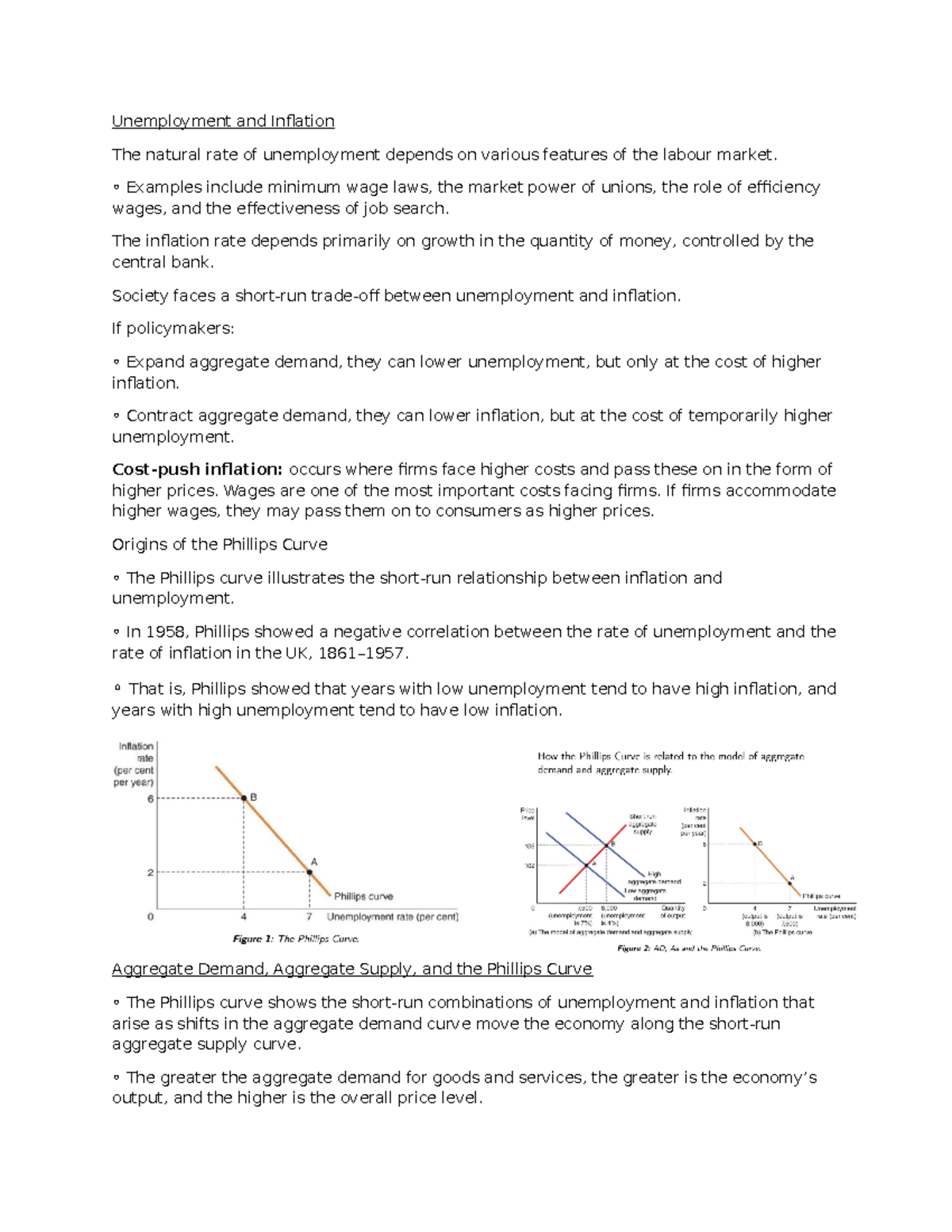ECON 123- WK 9 - Notes - Unemployment and Inflation The natural rate of ...