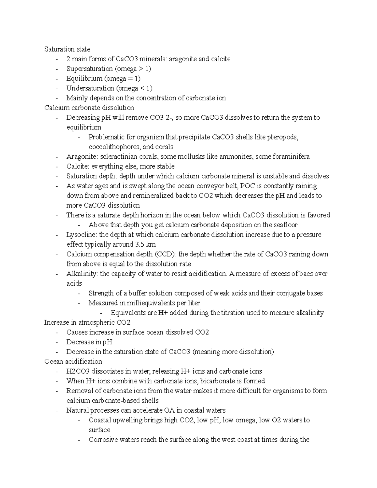 Lecture 25 Calcium Carbonate Dissolution Sedimentation - Saturation ...