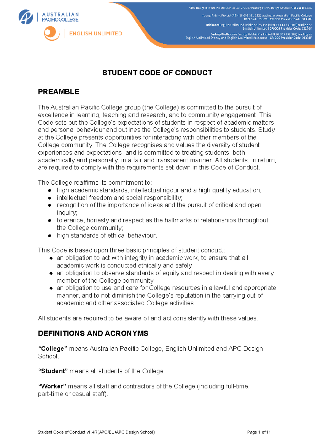 student code of conduct essay