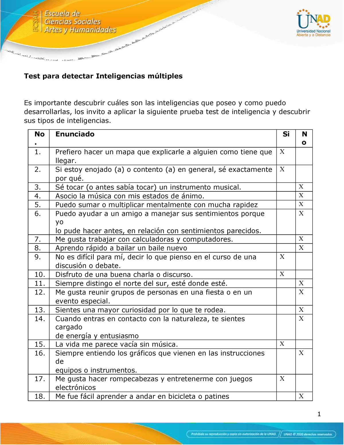 Anexo 3 Test De Inteligencias Multiples 1 Test Para Detectar Inteligencias Múltiples Es 5616