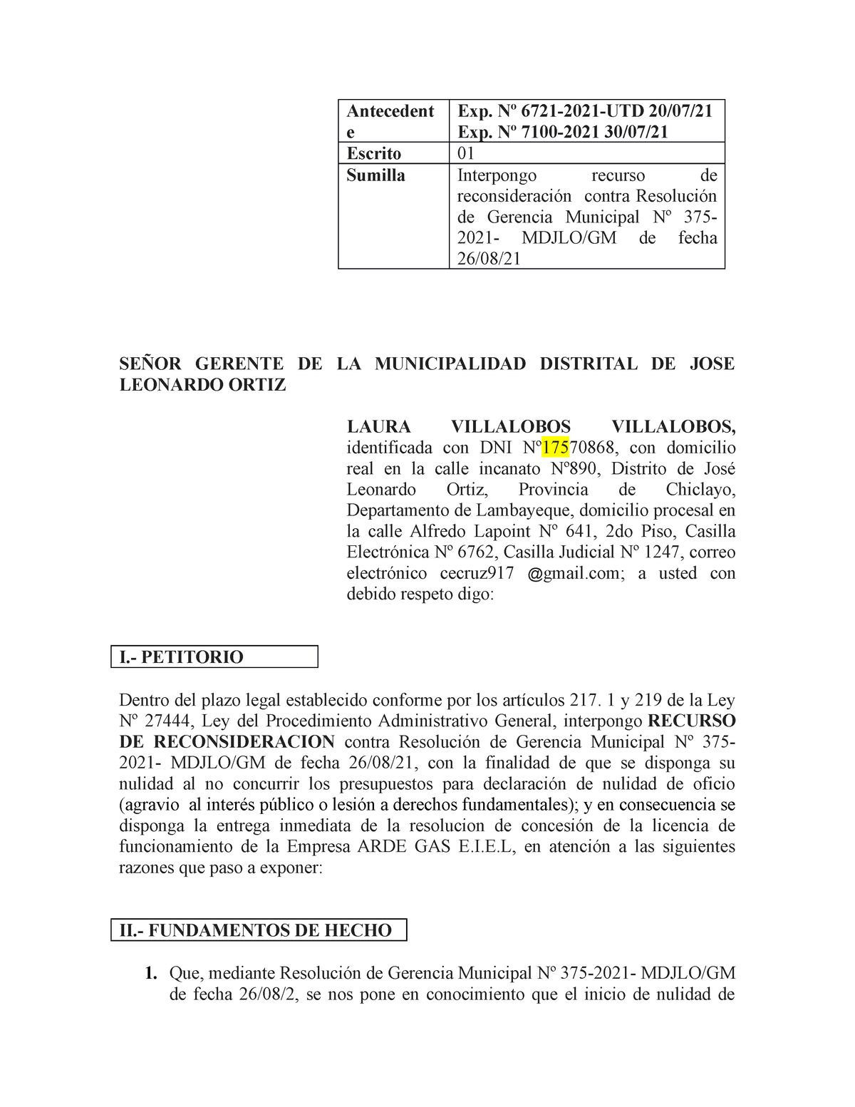 MODELO DE RECURSO DE RECONSIDERACION - Derecho Administrativo II - UNPRG -  Studocu