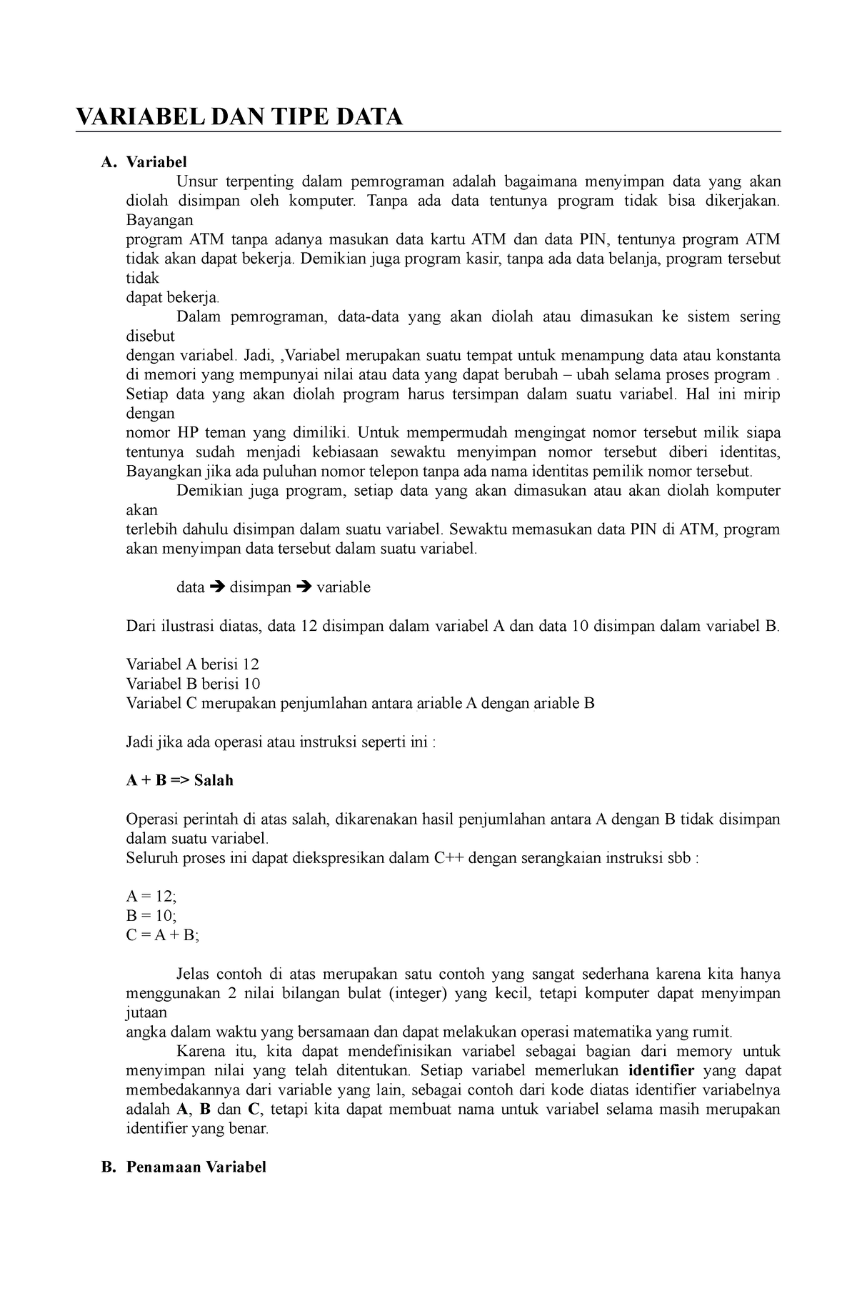 Variabel Dan Tipe Data - VARIABEL DAN TIPE DATA A. Variabel Unsur ...