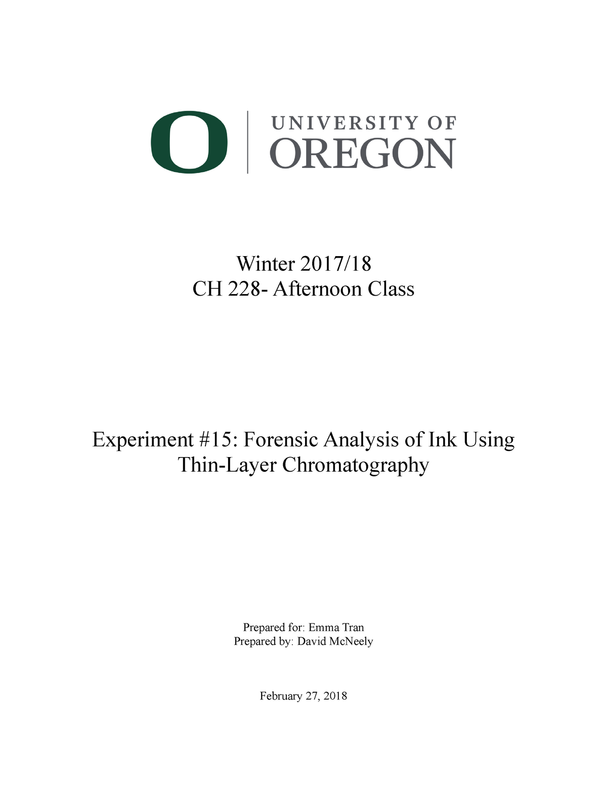 Lab Report 14 (Exp 15) - Winter 2017/ CH 228- Afternoon Class ...