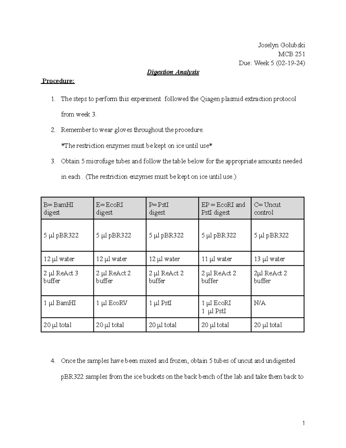 Golubski,Joselyn Report Digestion Analysis - Joselyn Golubski MCB 251 ...
