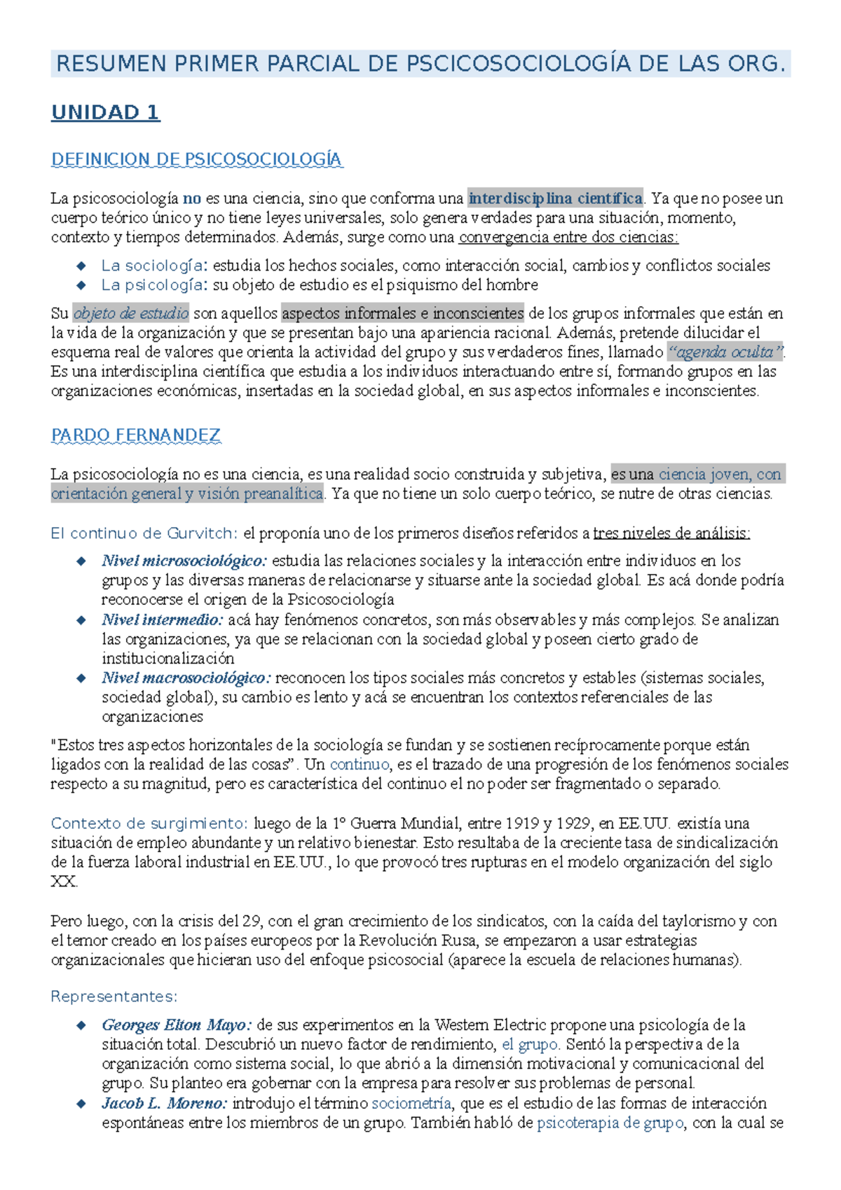 Resumen Parcial Psicosociologia - RESUMEN PRIMER PARCIAL DE ...