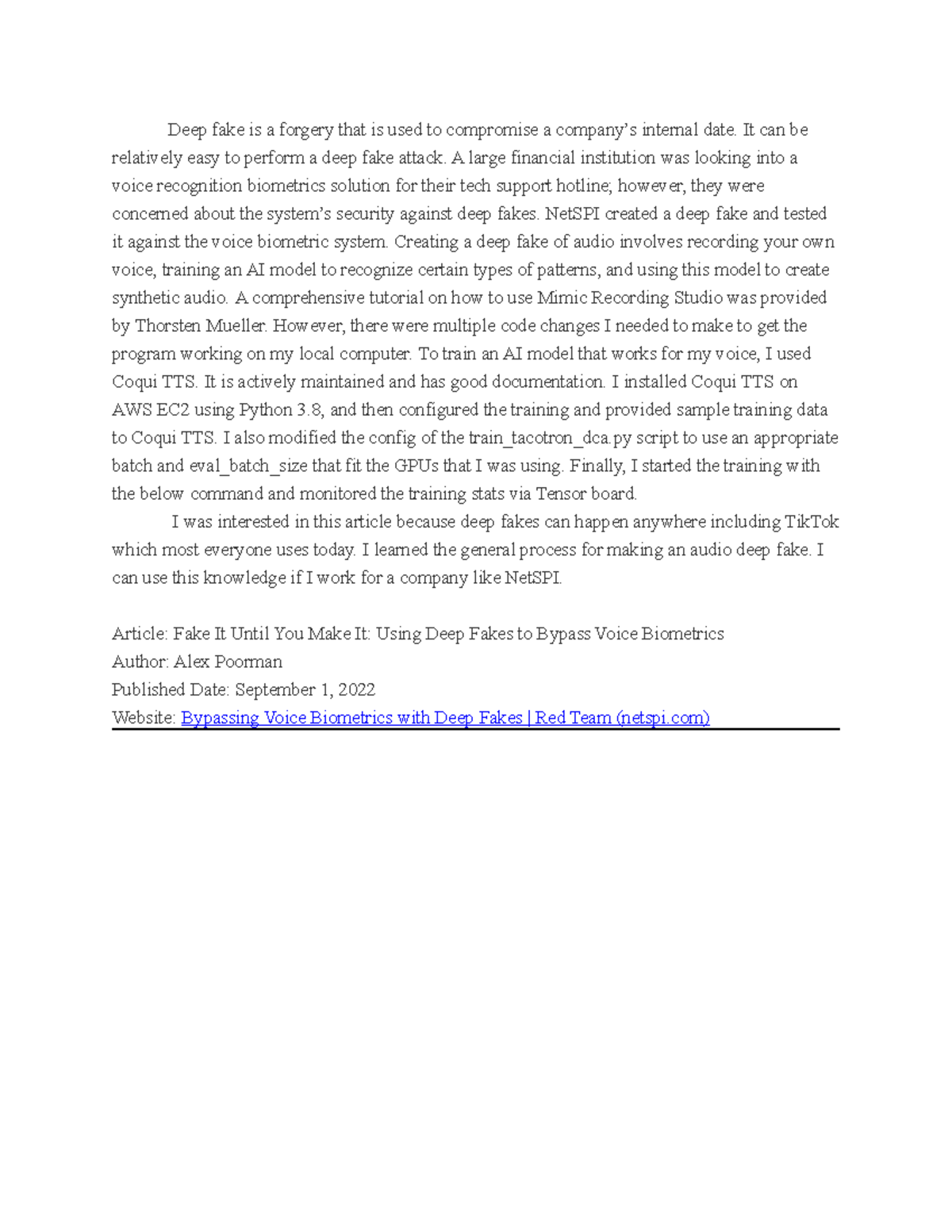 Chapter 01 essay Mask Deep fake is a that is used to