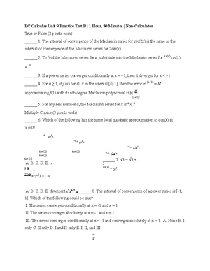 BC Calc Unit 7 Practice - BC Calculus Unit 7 Practice Test | 1 Hour, 30 ...