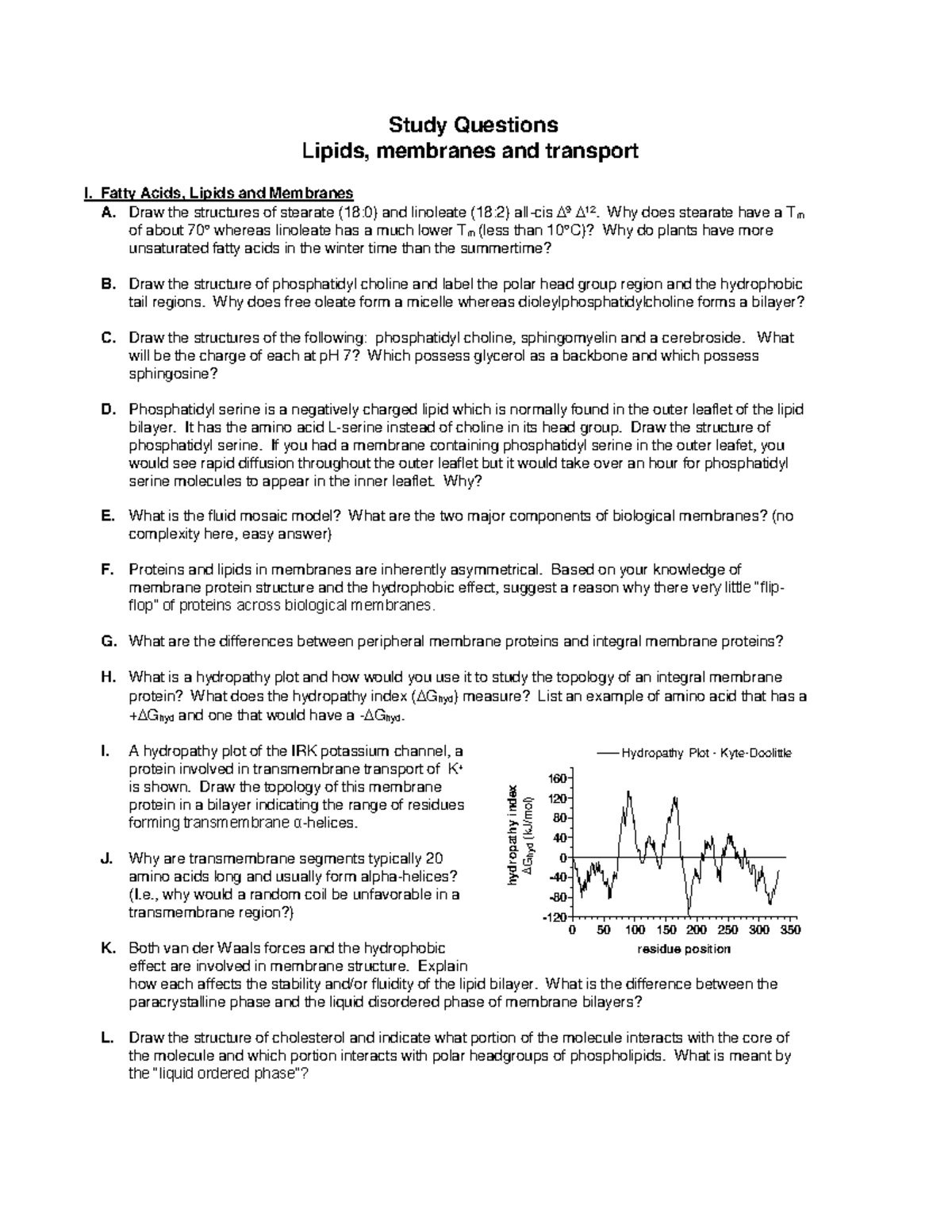 Study Questions Lipids and Membrane Transport - Study Questions Lipids ...