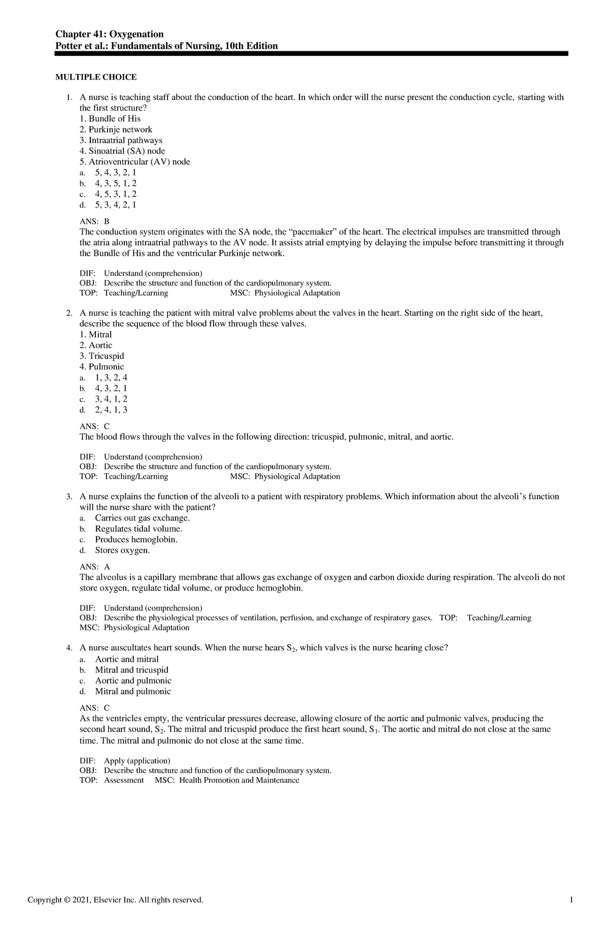 Exam View - Chapter 41 - Chapter 41: Oxygenation Potter et al ...