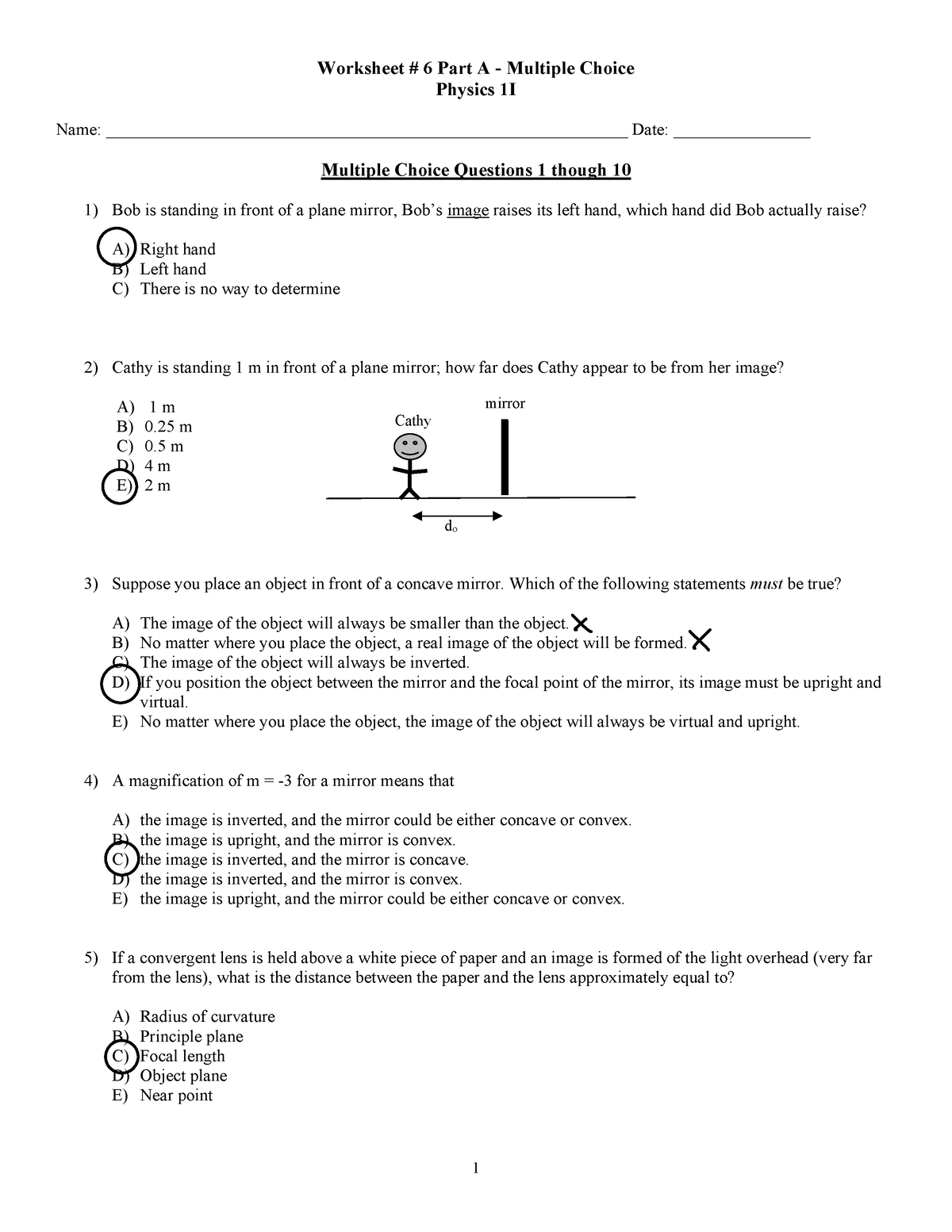 Worksheet #6 Mirrors Lots of extra practice working with and