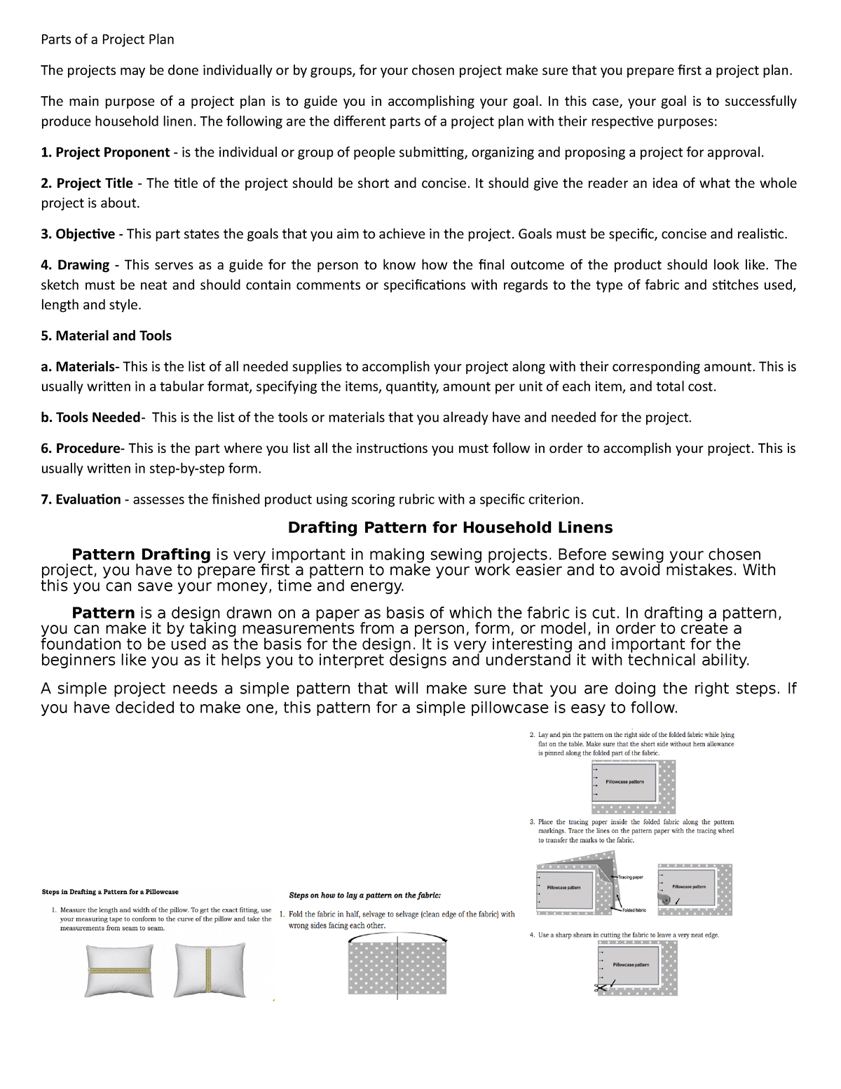 Study Materials Week 3 4 Parts Of A Project Plan The Projects May Be 