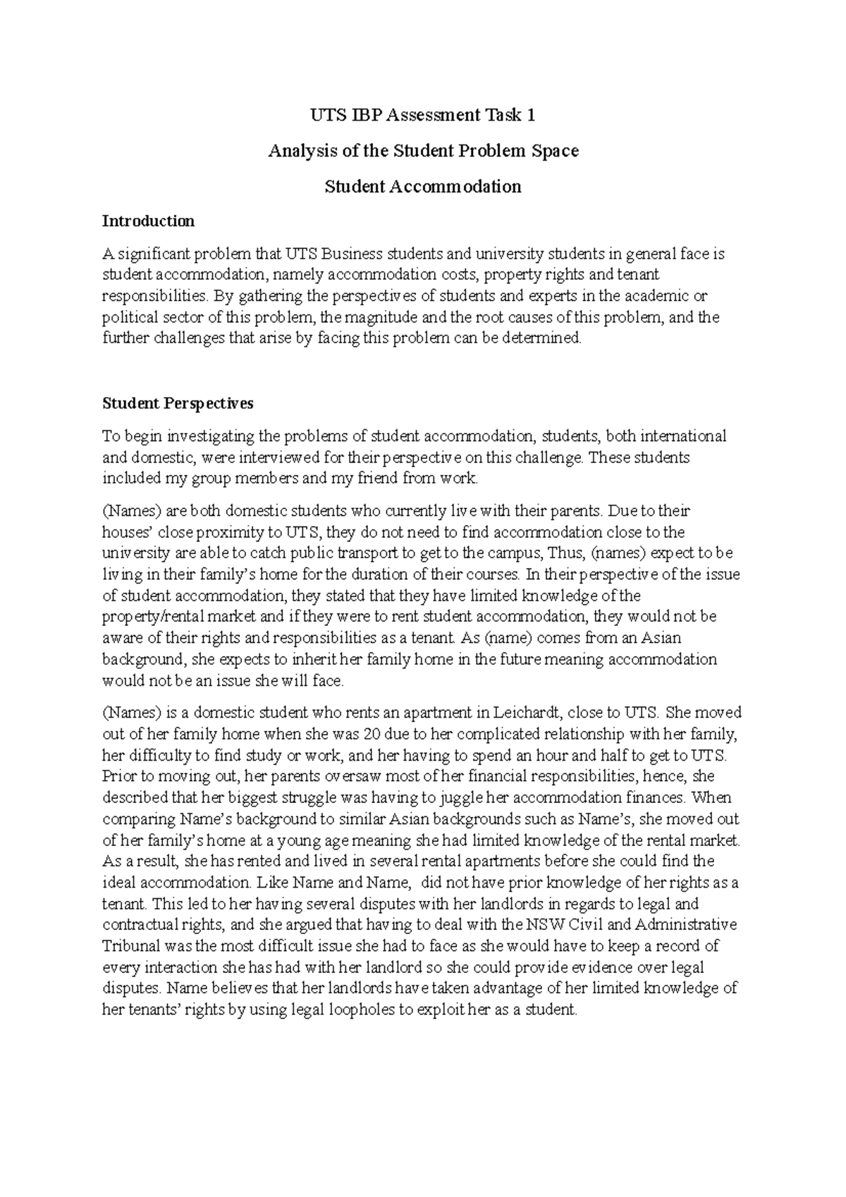 IBP Assessment 1: Analysis of the Student Problem Space - UTS IBP ...