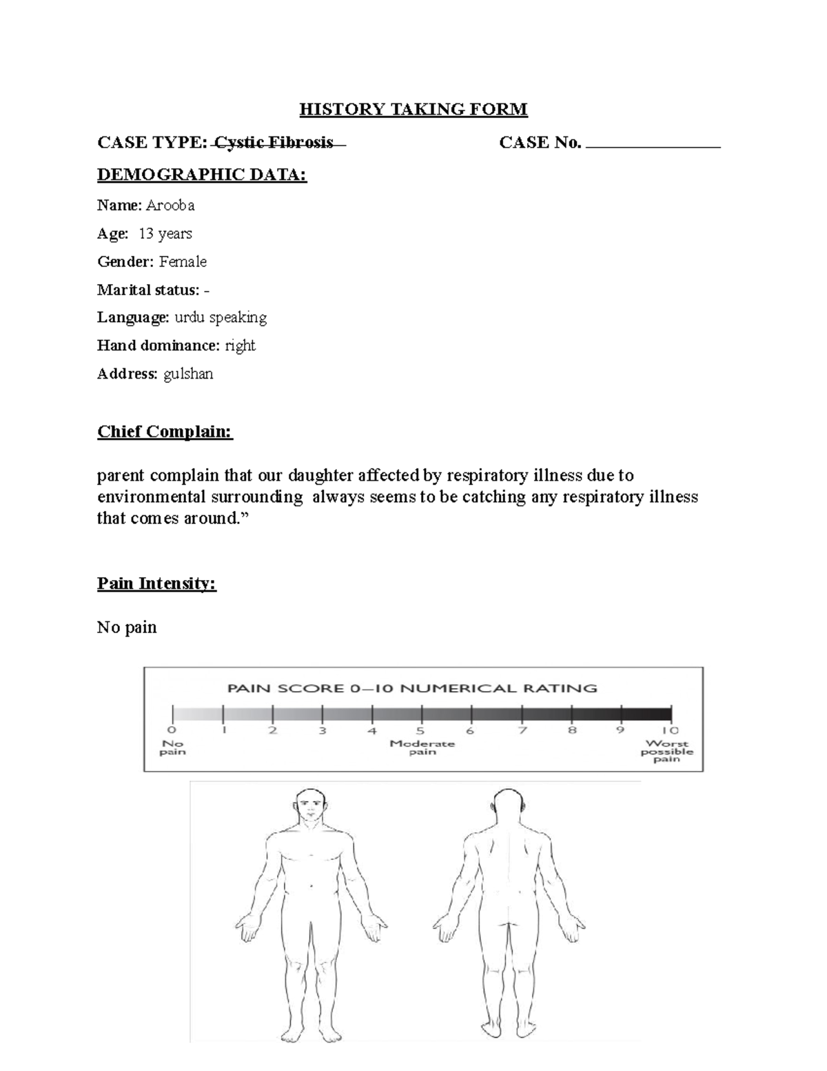 CASE cystic fibrosis final - HISTORY TAKING FORM CASE TYPE: Cystic ...