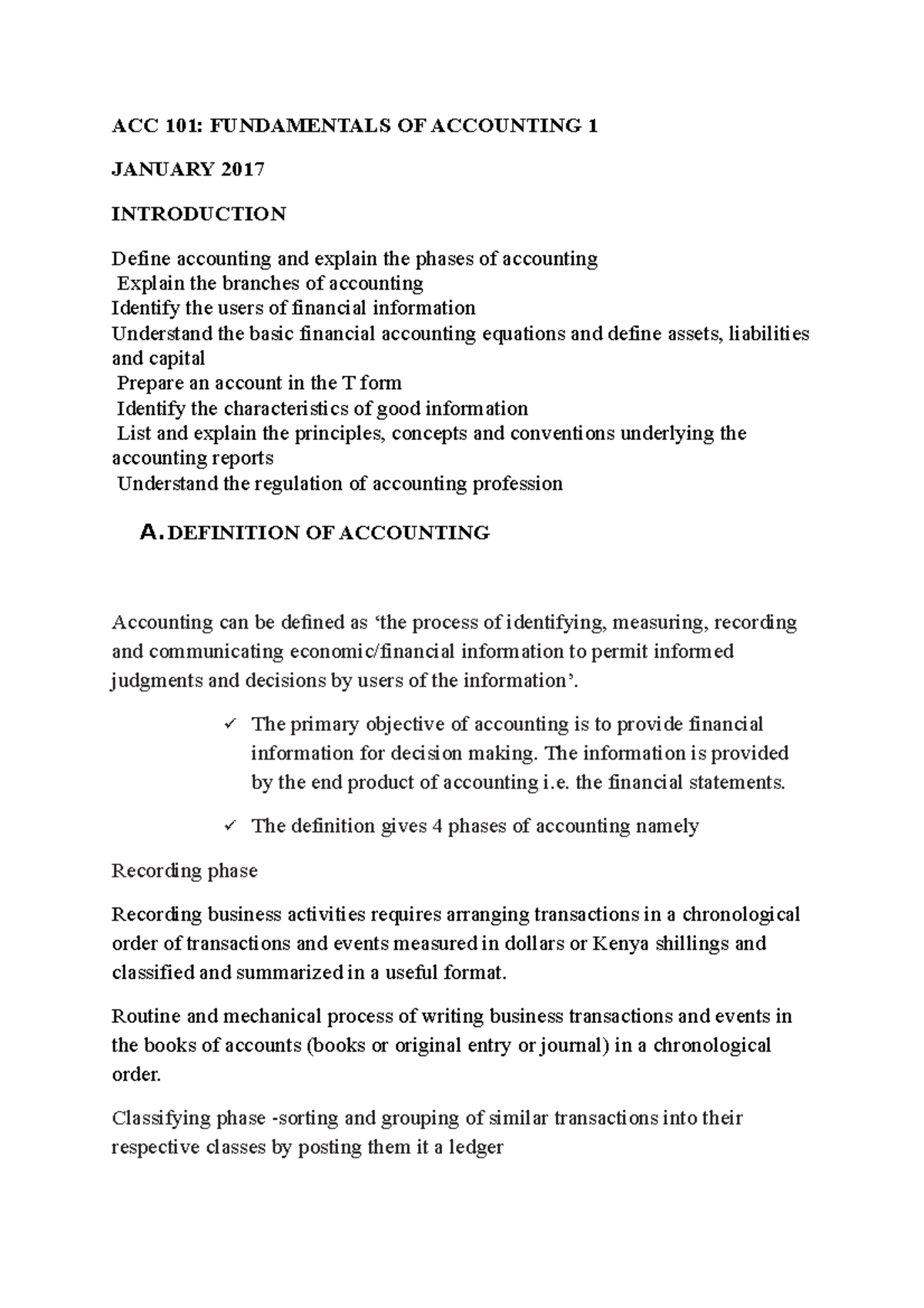 Introduction to Fundamentals of Accounting 1 Student 2017 - ACC 101 ...