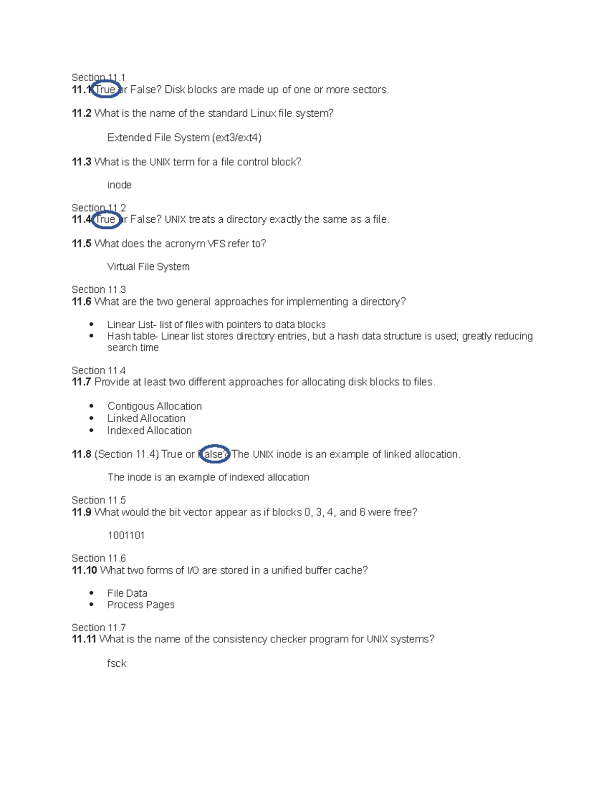 Chapter 11 Answers - Section 11 11 True or False? Disk blocks are made ...