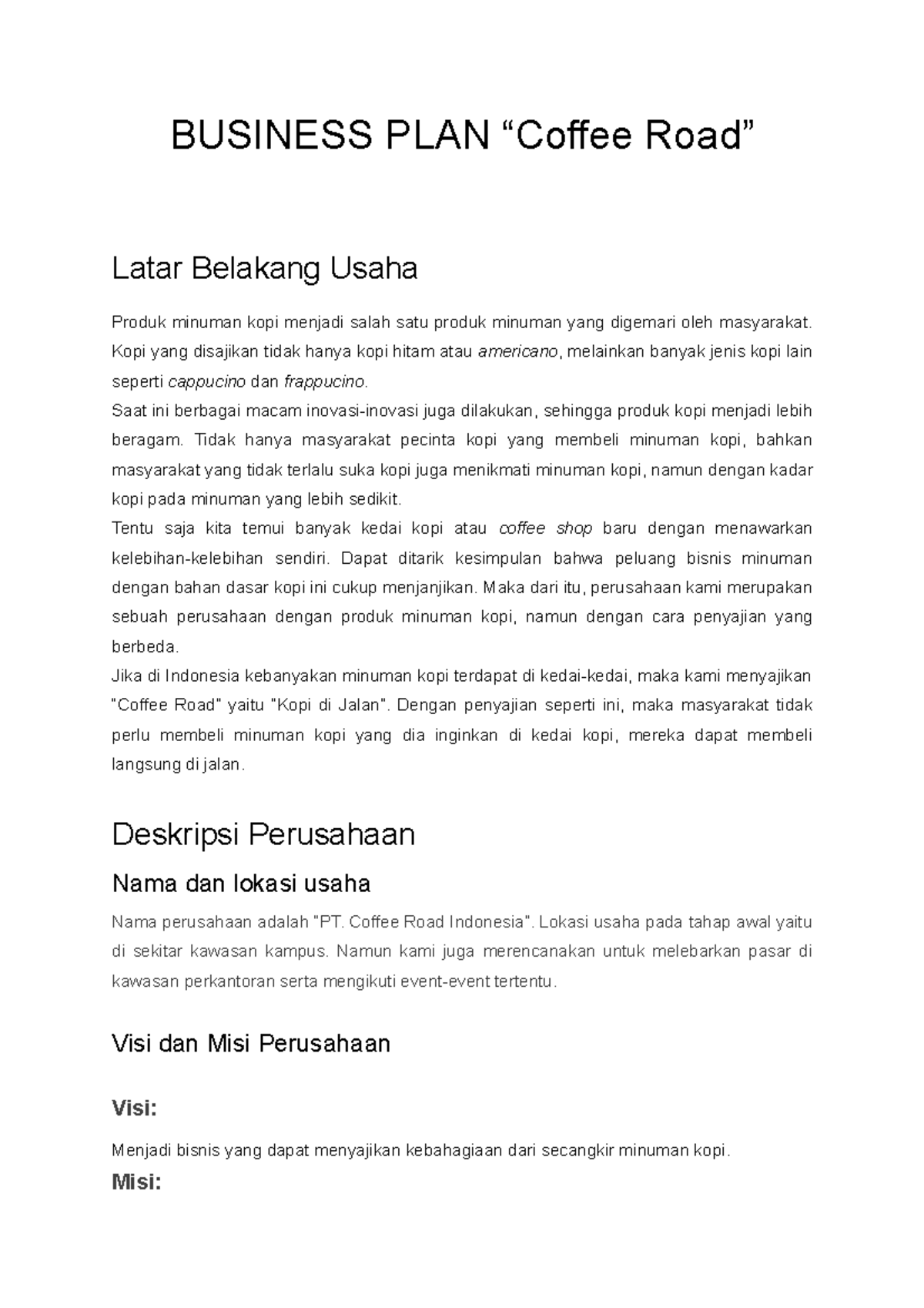 proposal business plan kedai kopi