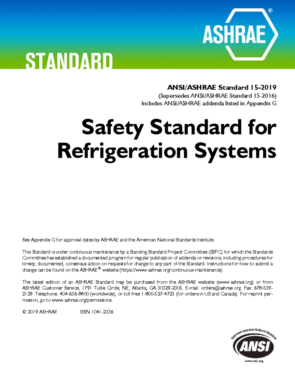 Ashrae 15 2019 Safety Standard for Refrigeration Systems - ANSI/ASHRAE ...