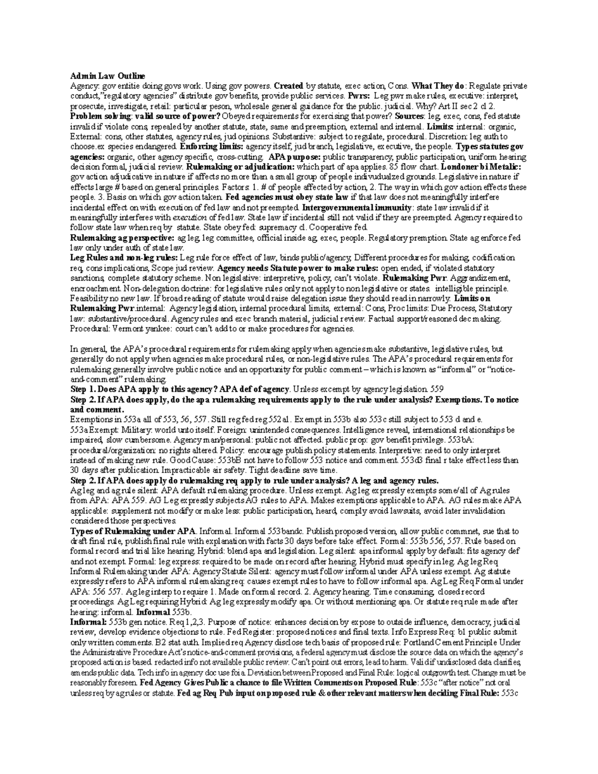 Administrative law Attack Outline Admin Law Outline Agency gov