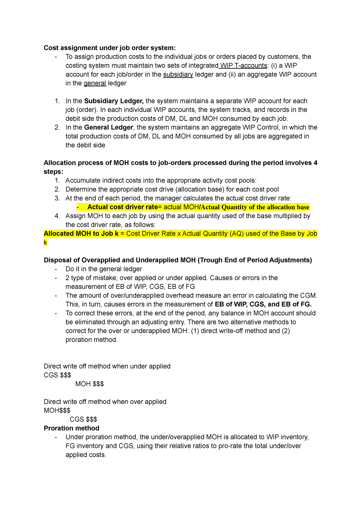 2AB3 2nd Half Lecture Notes - Cost Assignment Under Job Order System ...