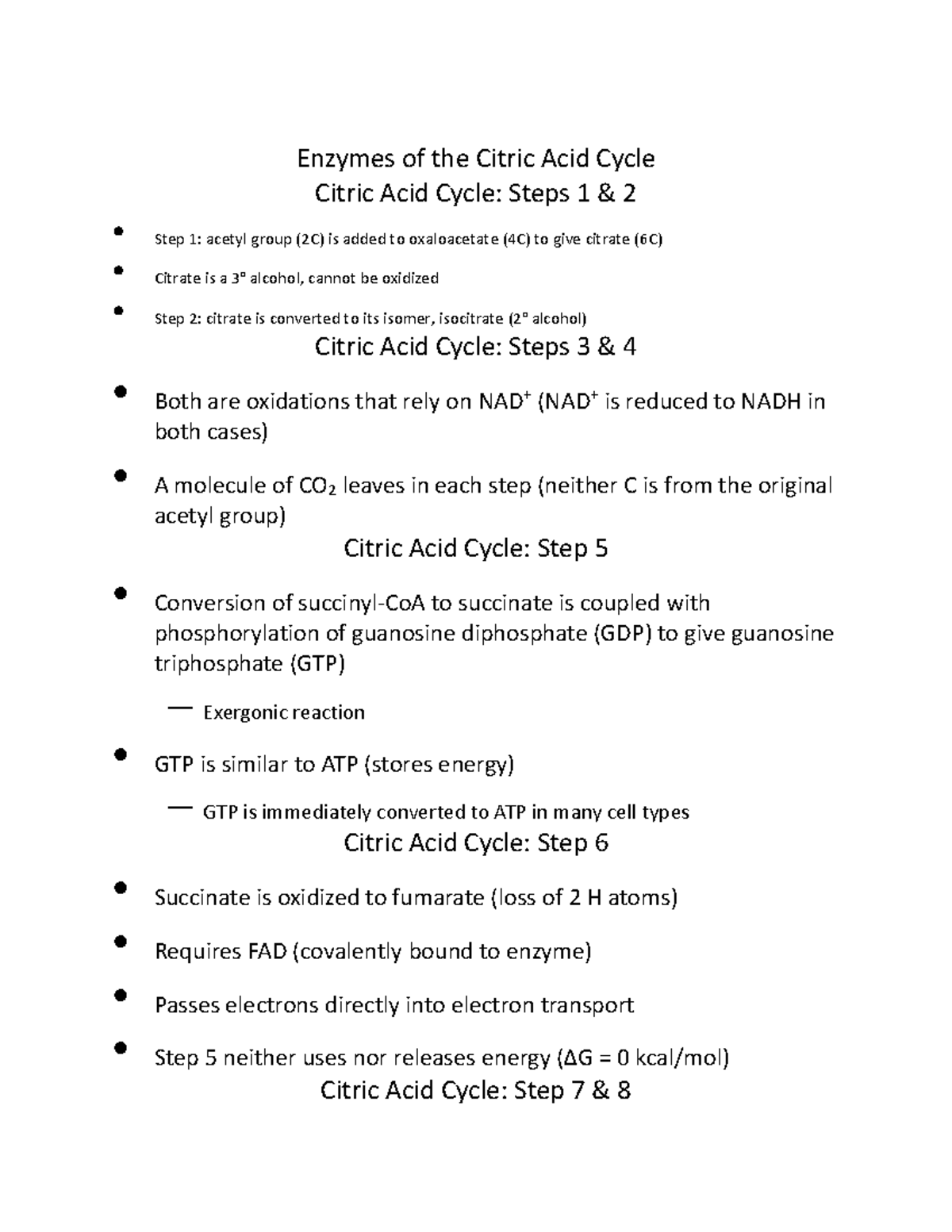 Citric Acid Cycle Notes 2 Enzymes of the Citric Acid Cycle Citric