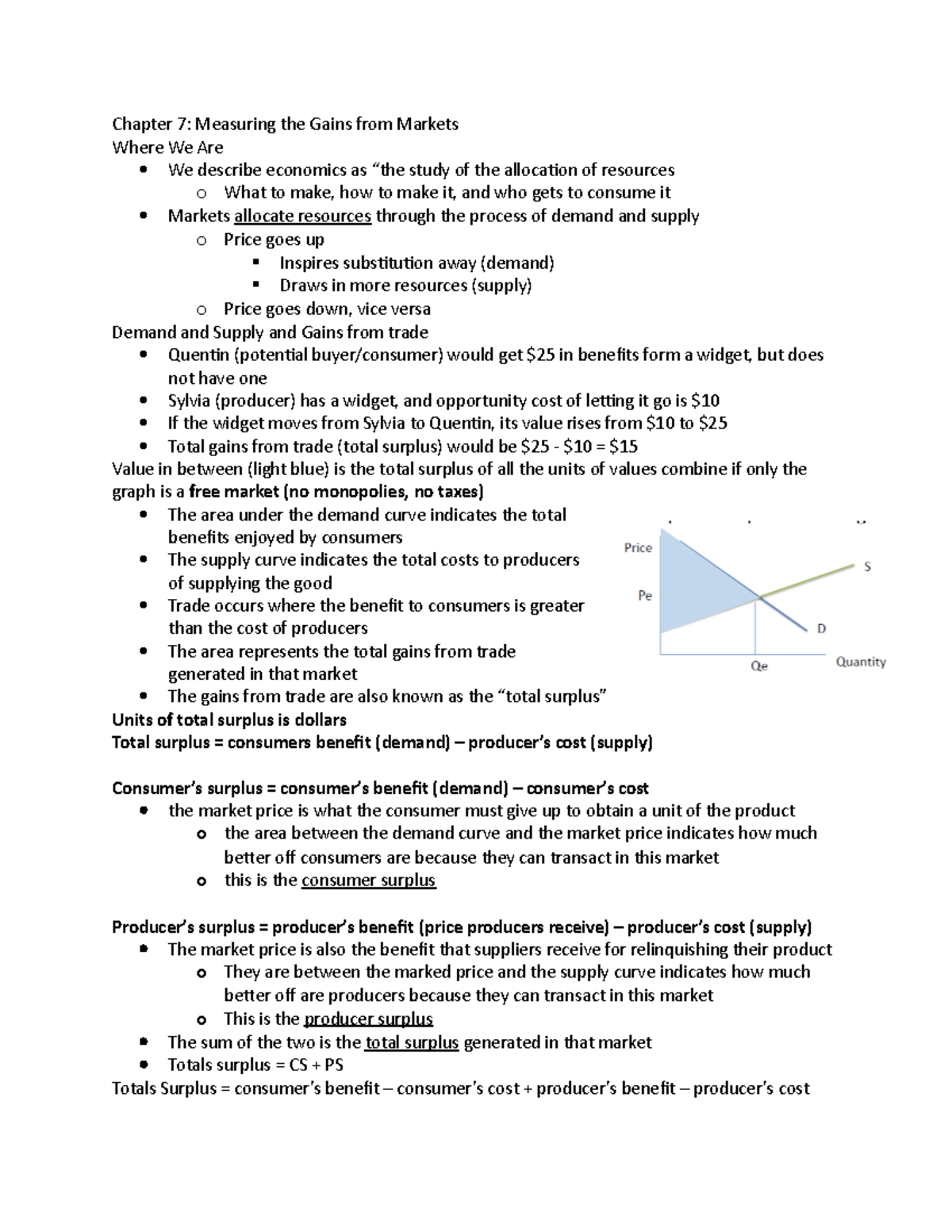 Chapter 7 Econ - Ch.7 Econ Notes - Chapter 7: Measuring The Gains From ...