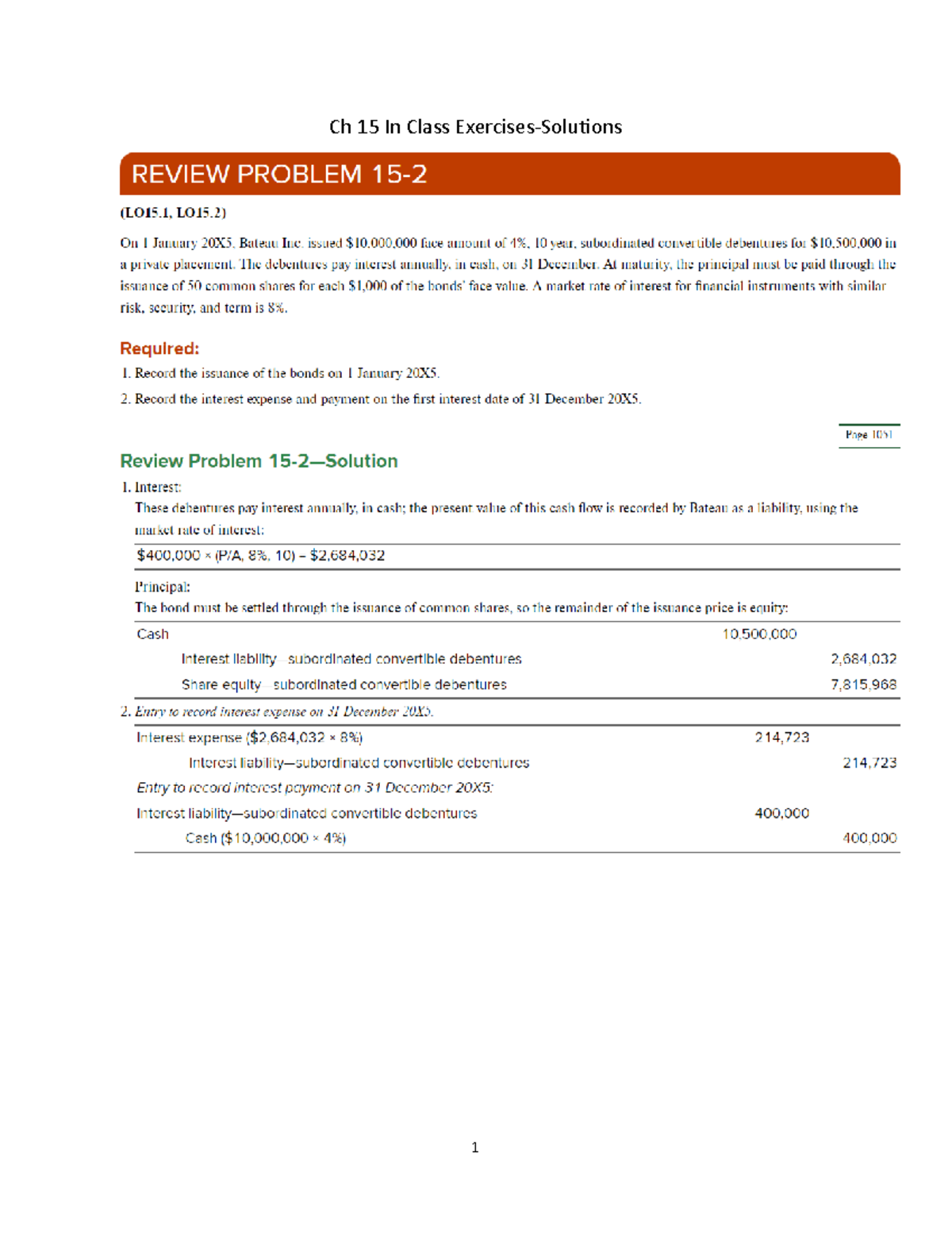 ACCT 316 Ch 15 In Class Exercises - Solutions - Ch 15 In Class ...