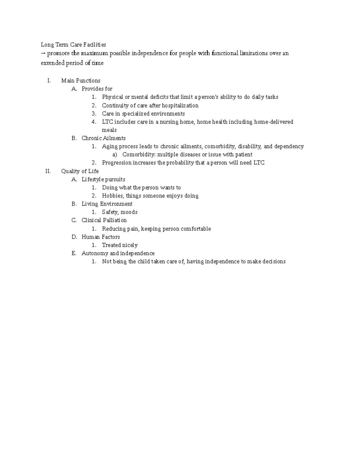 Chapter 10 Notes - Long Term Care Facilities → promote the maximum ...