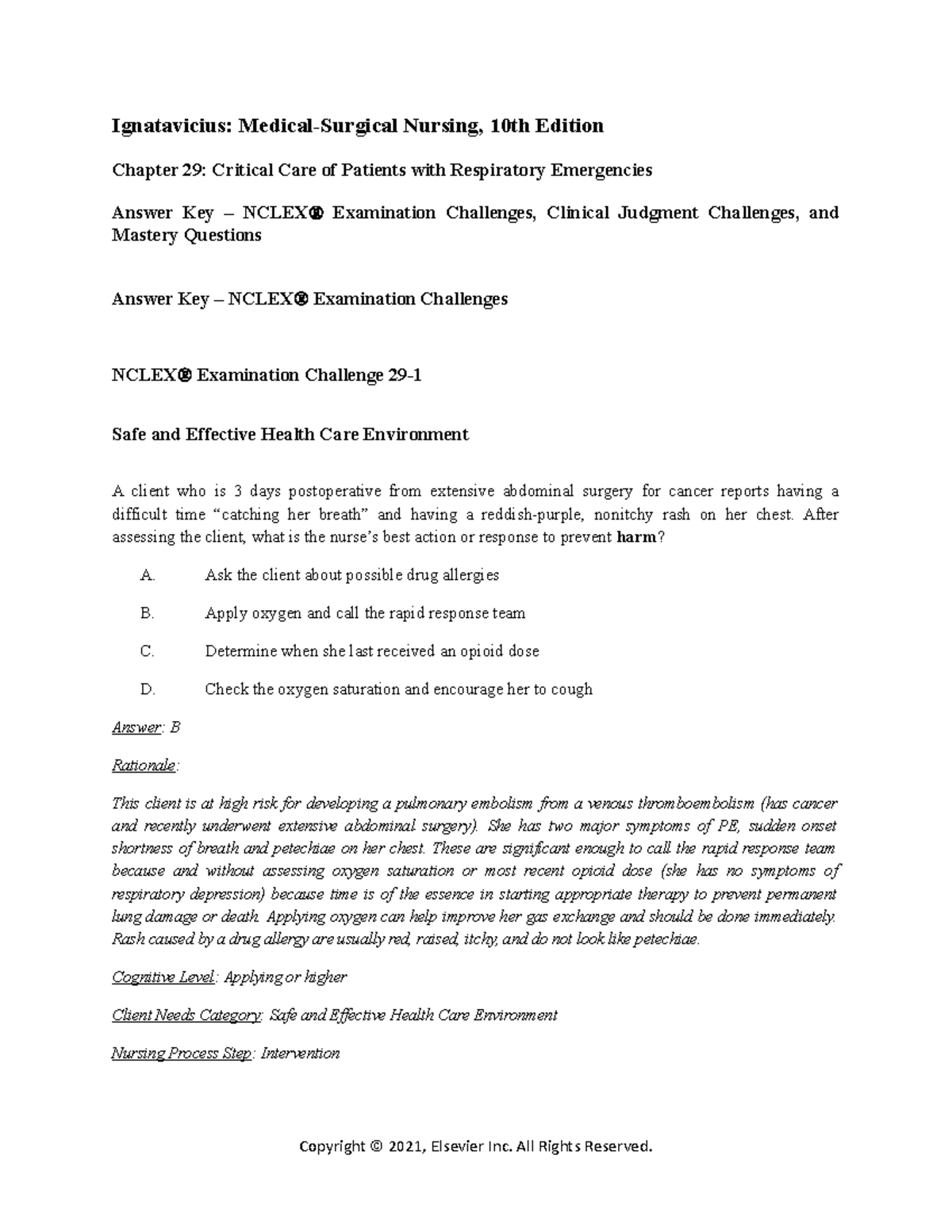 Chapter 029 Book questions Ignatavicius MedicalSurgical Nursing