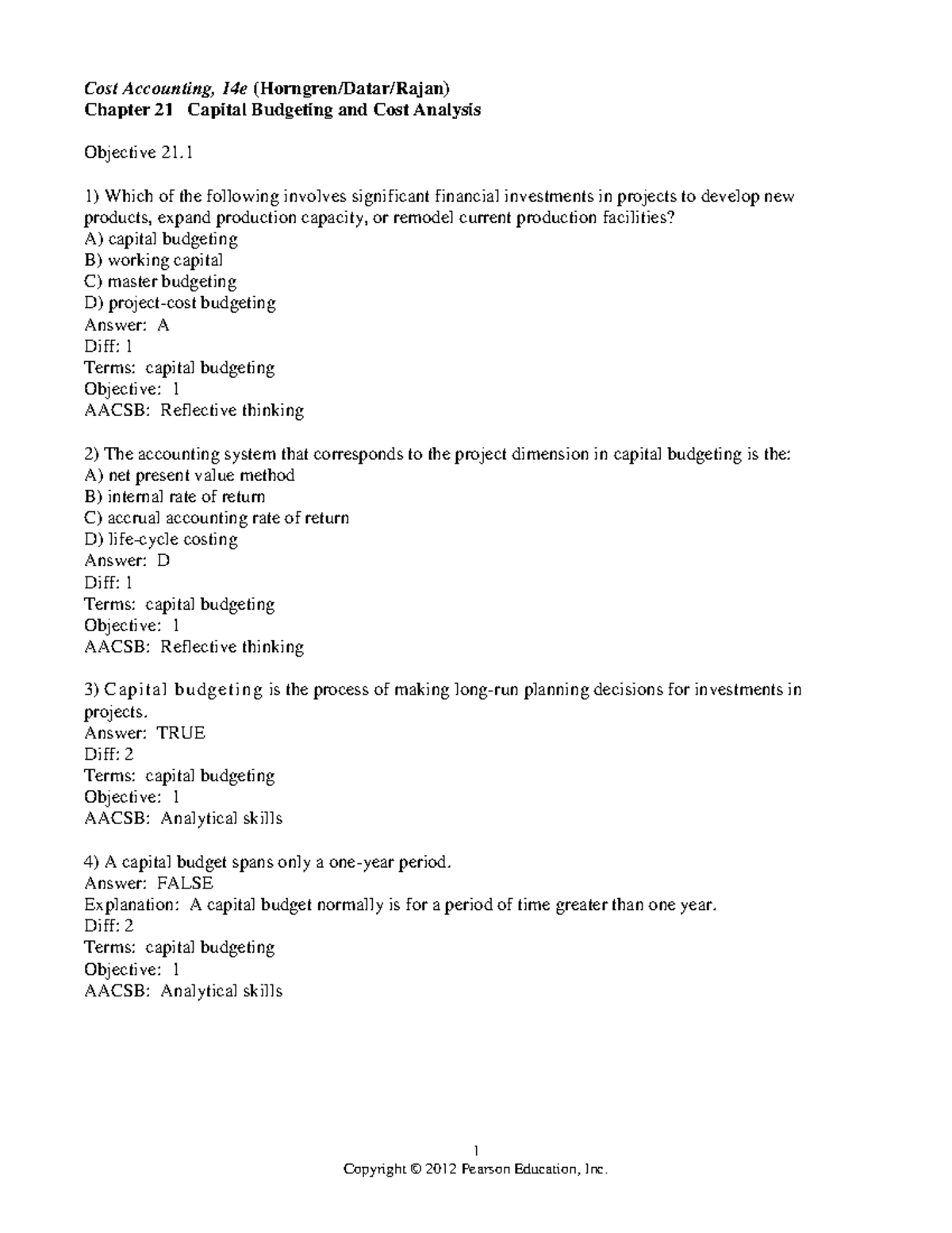 Ch21 Capital Budgeting and Cost Analysis - 1 Cost Accounting, 14e ...