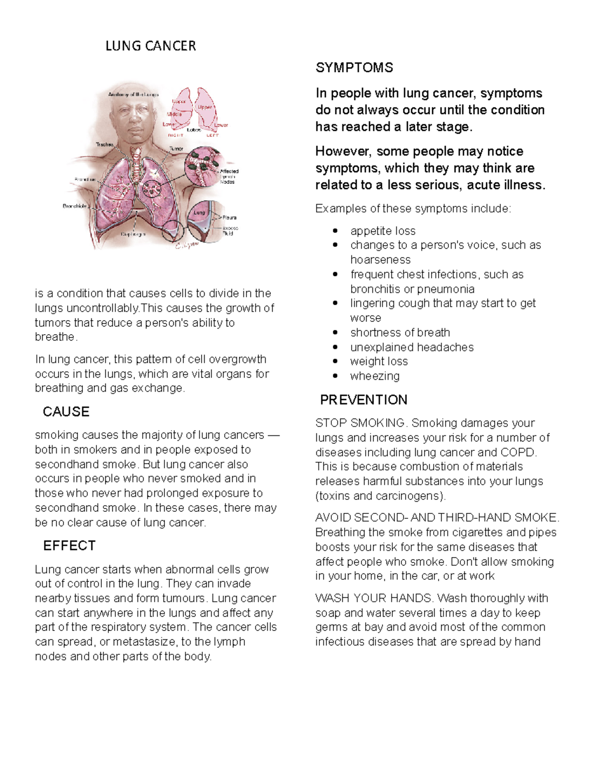 LUNG Cancer - Grade: 11 - LUNG CANCER is a condition that causes cells ...