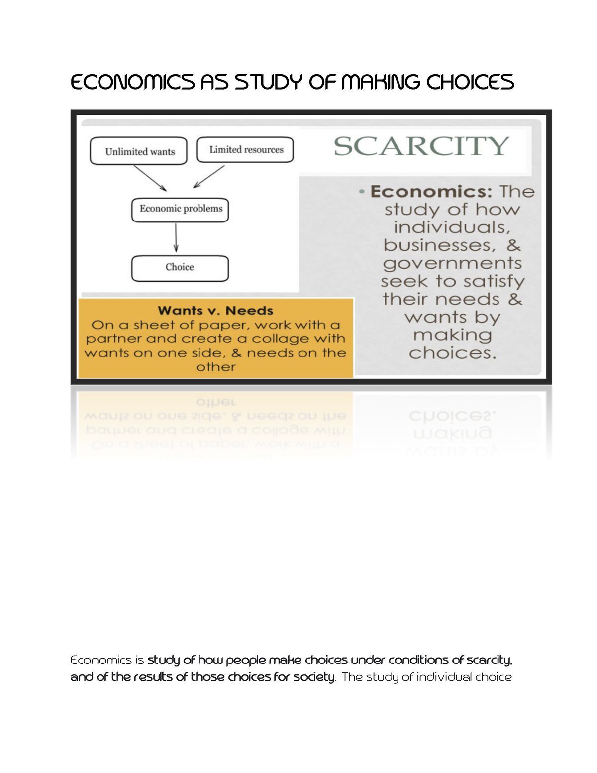 Economics AS Study OF Making Choices - ECONOMICS AS STUDY OF MAKING ...