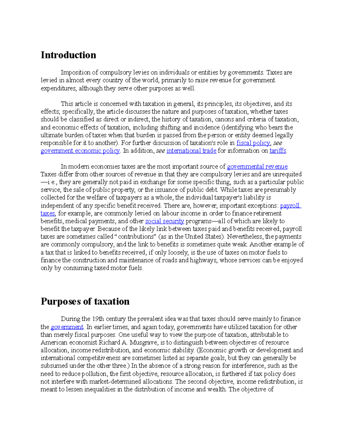 Taxation - Notes - Introduction Imposition of compulsory levies on ...