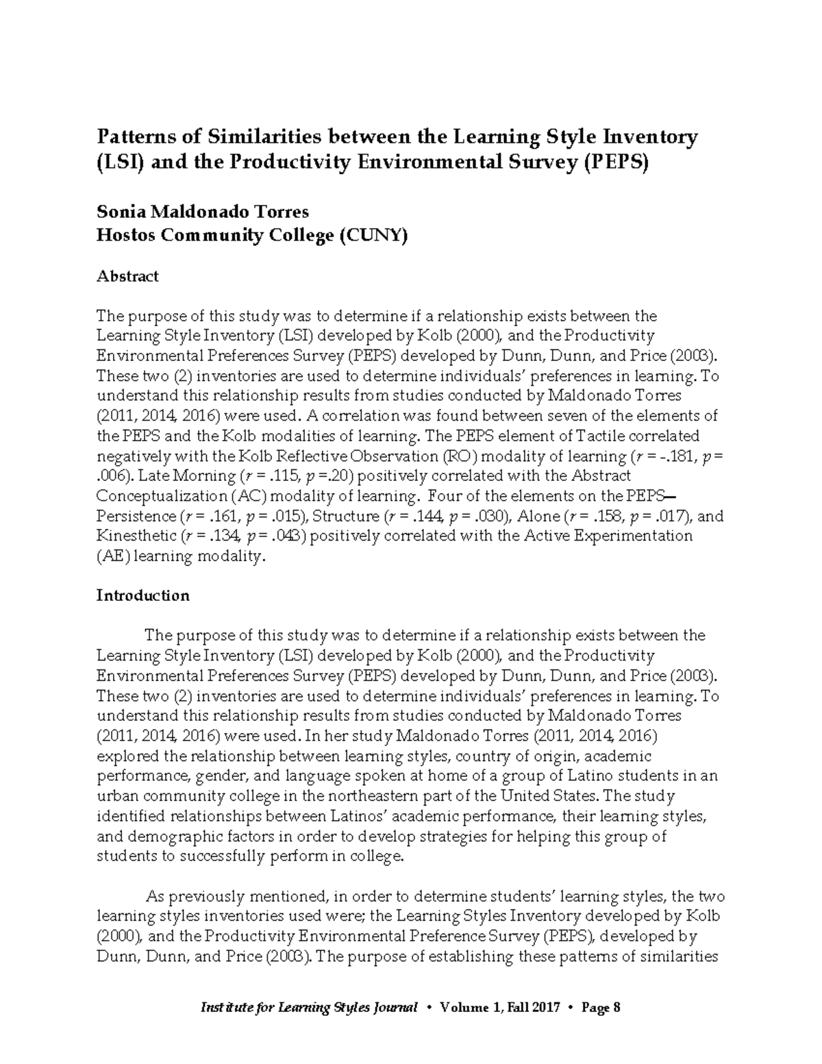 Patterns of similarity between LSI and PEPS Sonia Maldonado - Patterns ...