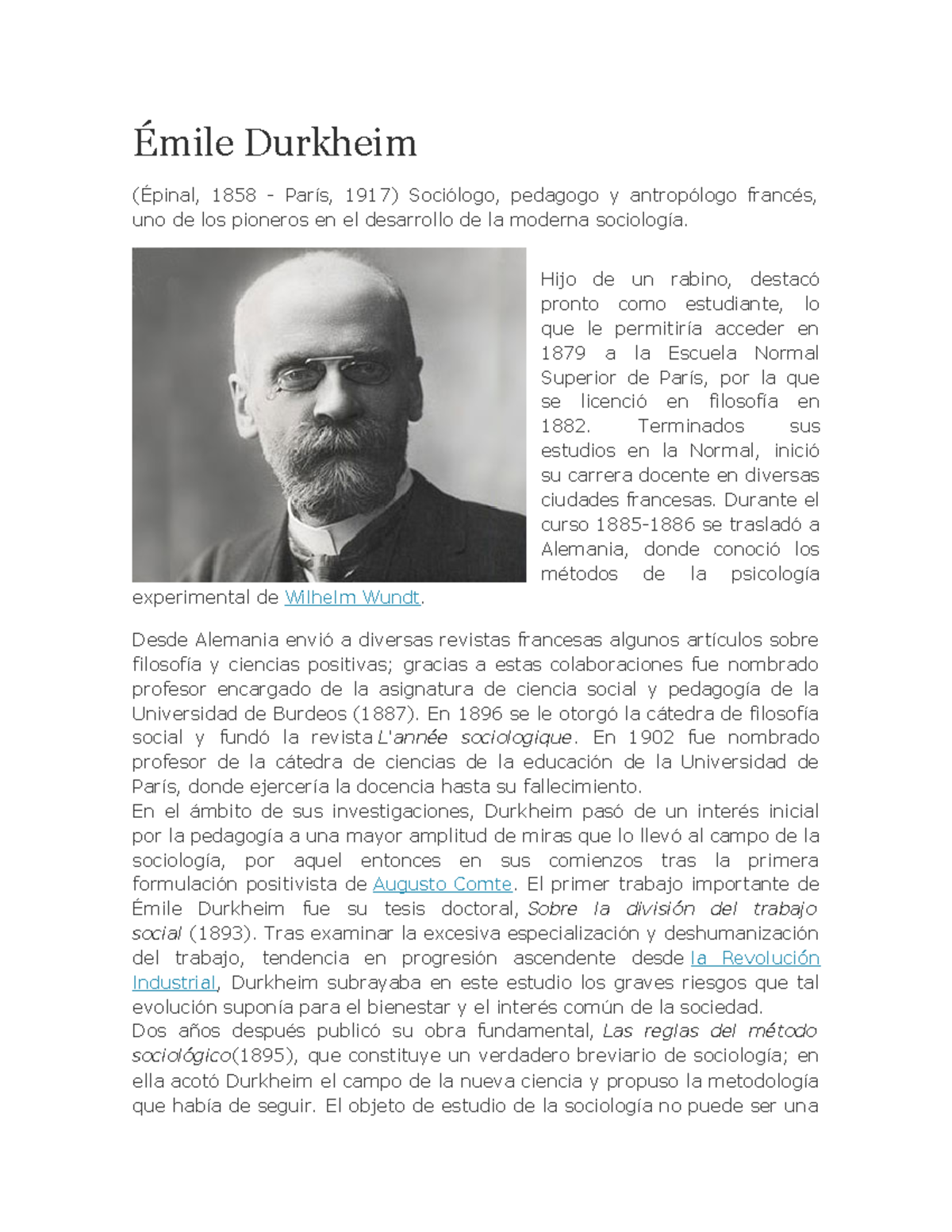 Émile Durkheim Bio - Durkheim 1858 1917) Pedagogo Y Uno De Los Pioneros ...