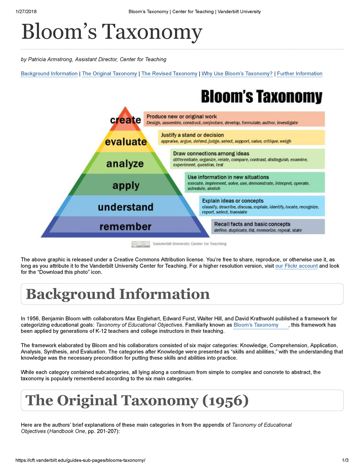 03.2 Bloom’s Taxonomy Original vs - 1/27/2018 Bloom’s Taxonomy | Center ...