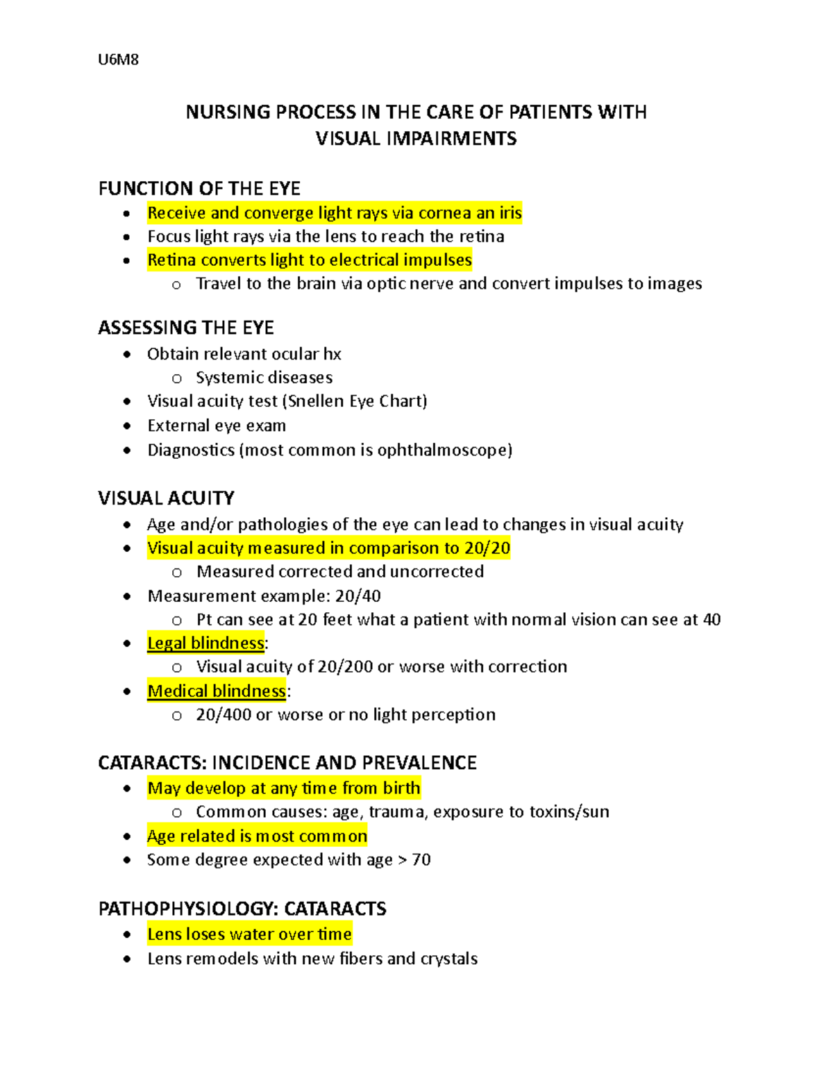 Nursing process in the care of patients with visual impairments