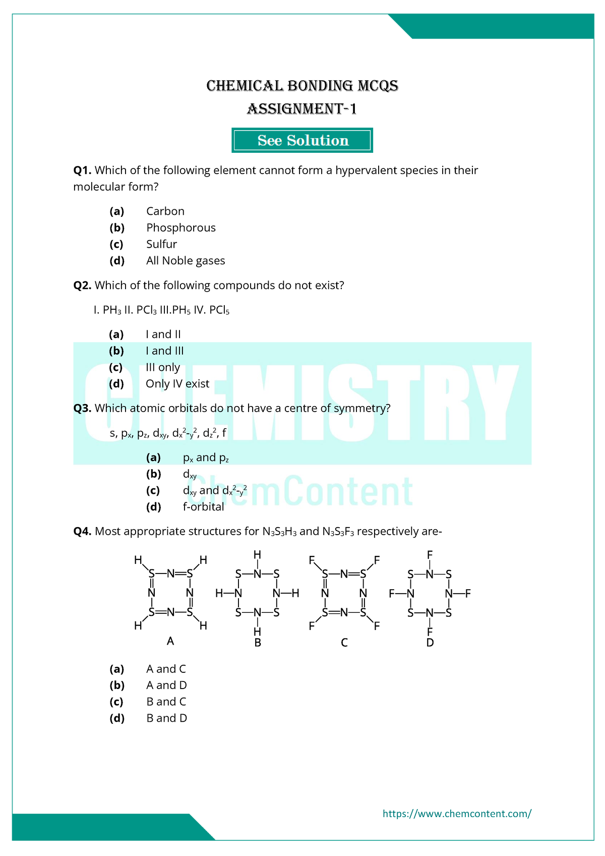 Chemical Bonding Assignment 1 - Chem Content - Chemcontent/ Chemical ...