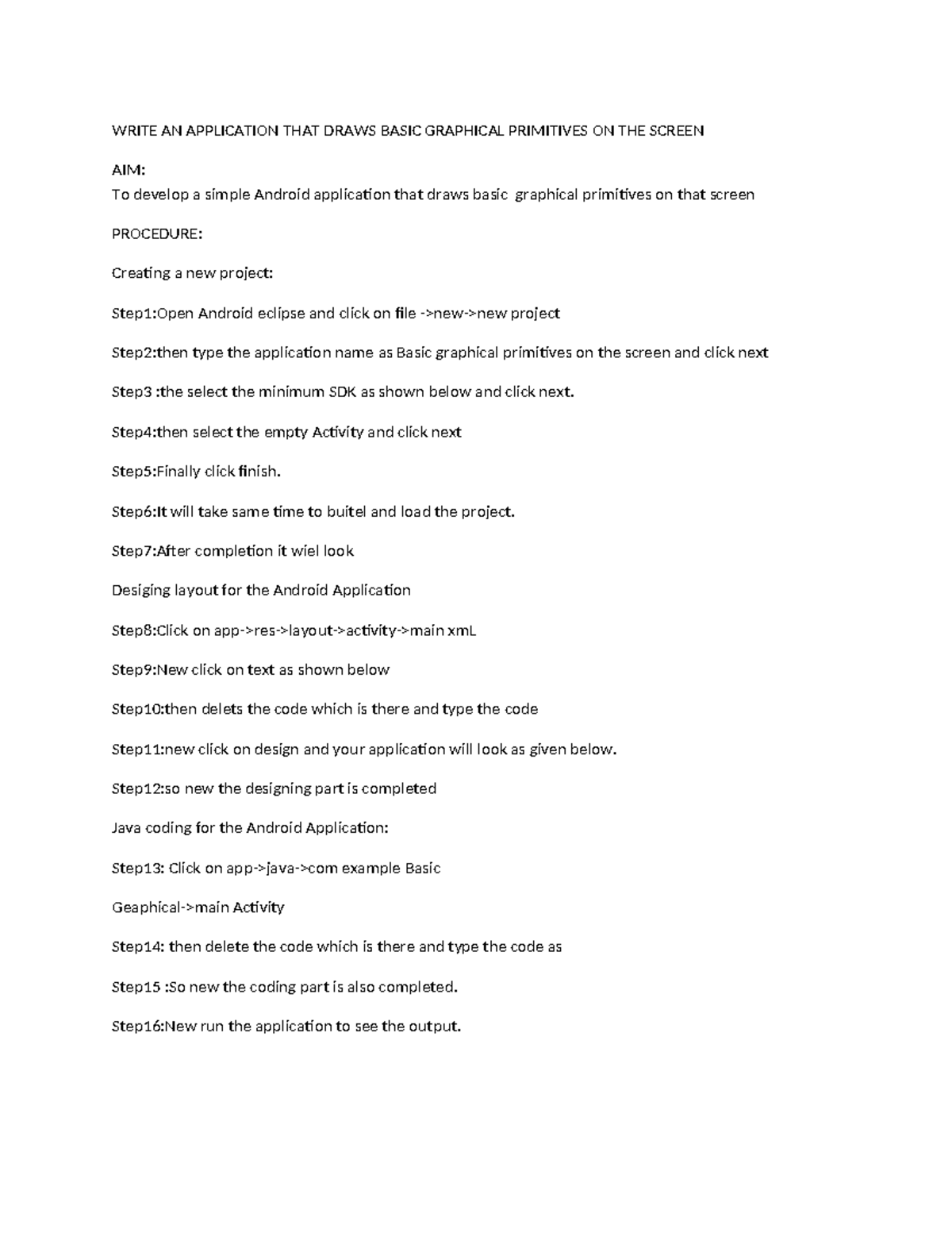 Write AN Application THAT Draws Basic Graphical Primitives ON THE ...