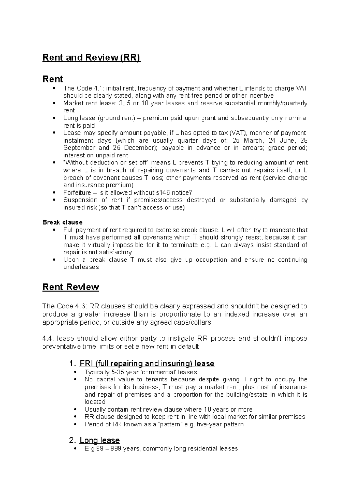 Rent and Review in Lease Agreements - Studocu