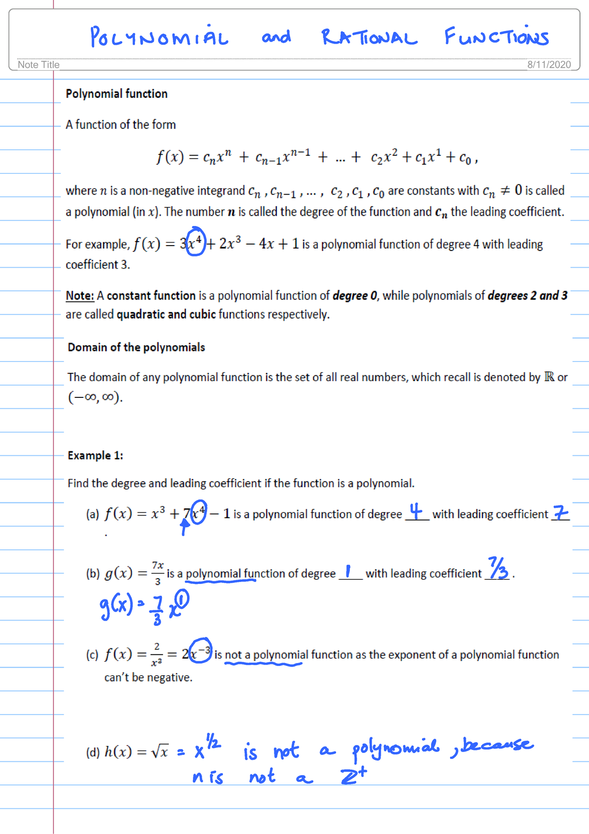 Lecture 8 - Polynomial And Rational Functions - MAM126 - Studocu