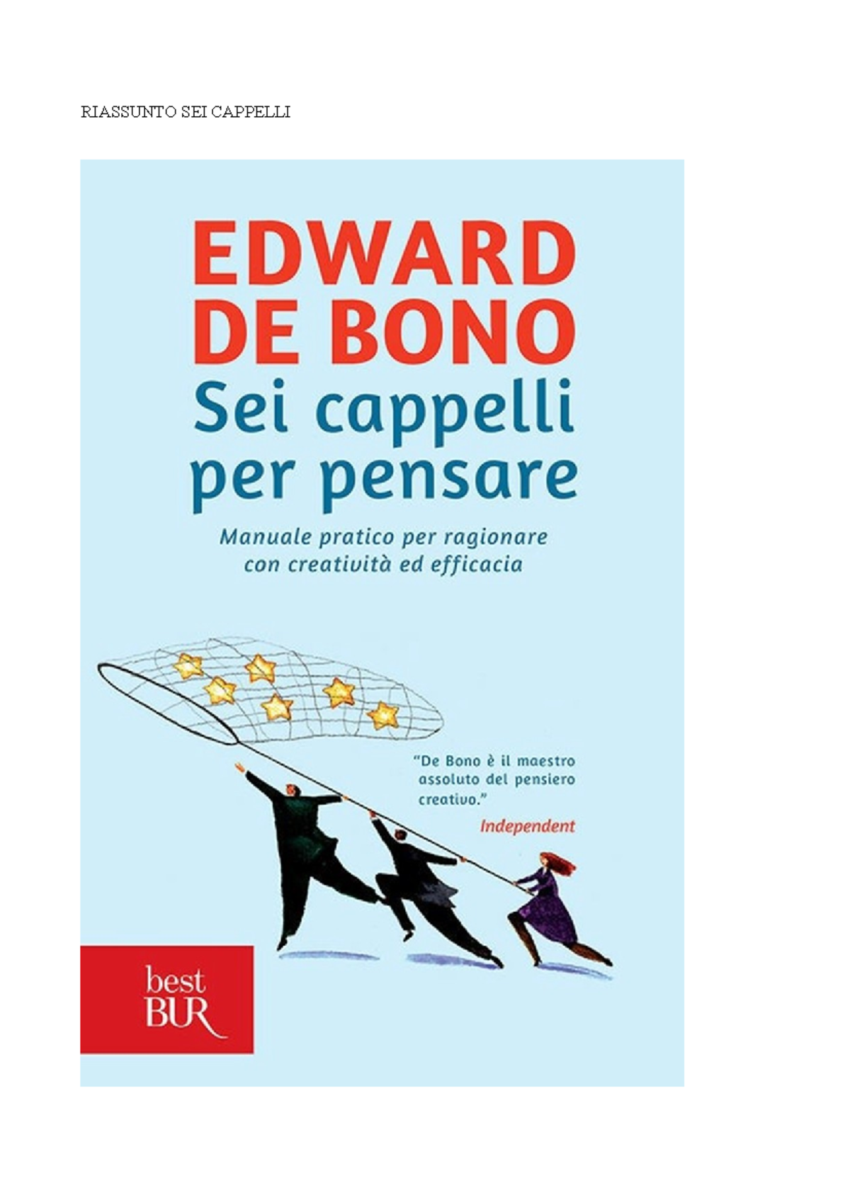Riassunto SEI Cappelli, iL PENSIERO LATERALE,