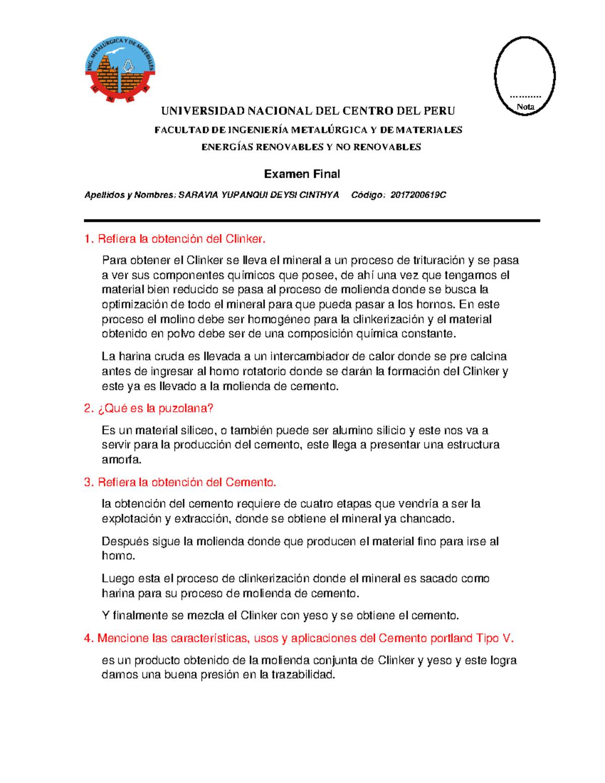 Parcial N°03 de Energias Renovables - DCSY - ........... UNIVERSIDAD ...