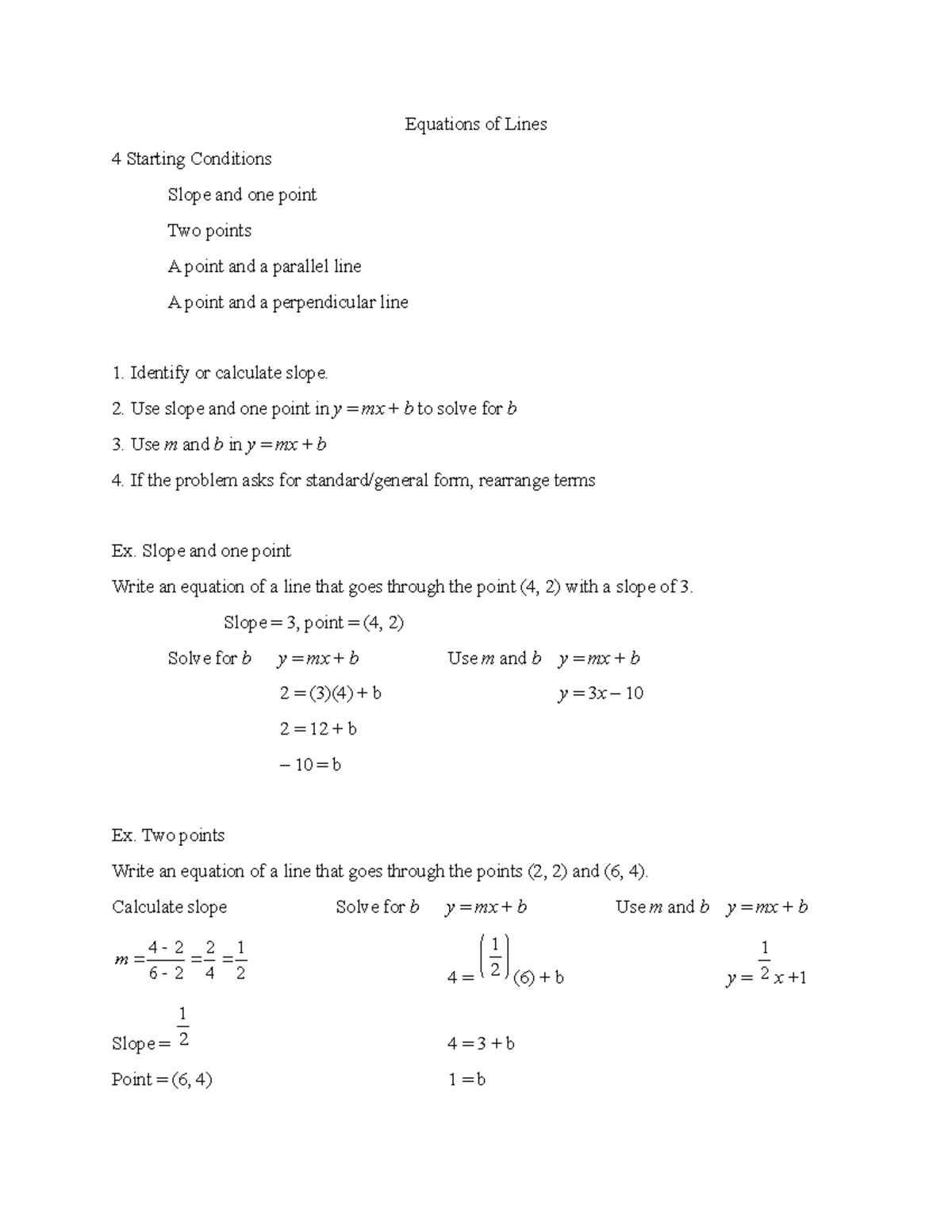 equations-of-lines-use-slope-and-one-point-in-y-mx-b-to-solve-for