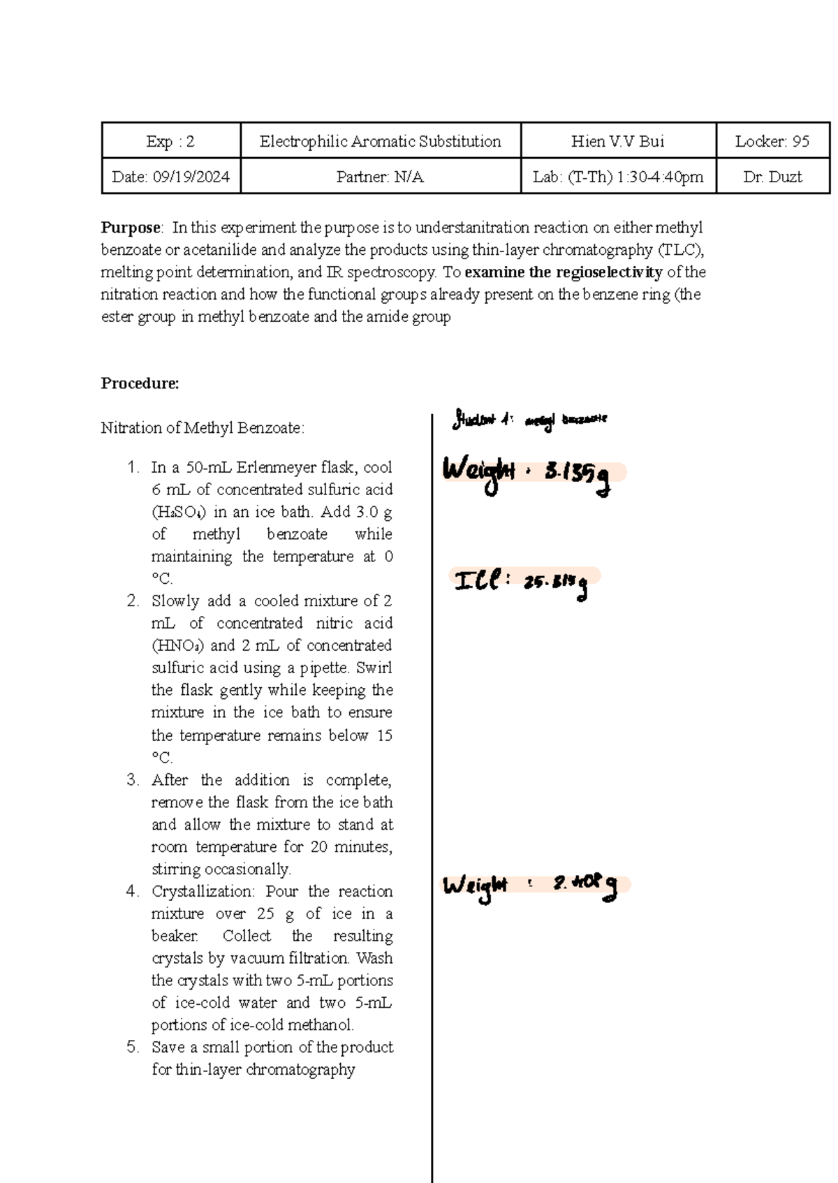 Lab 2-Procedure - LAB PROCUDURE - Exp : 2 Electrophilic Aromatic ...