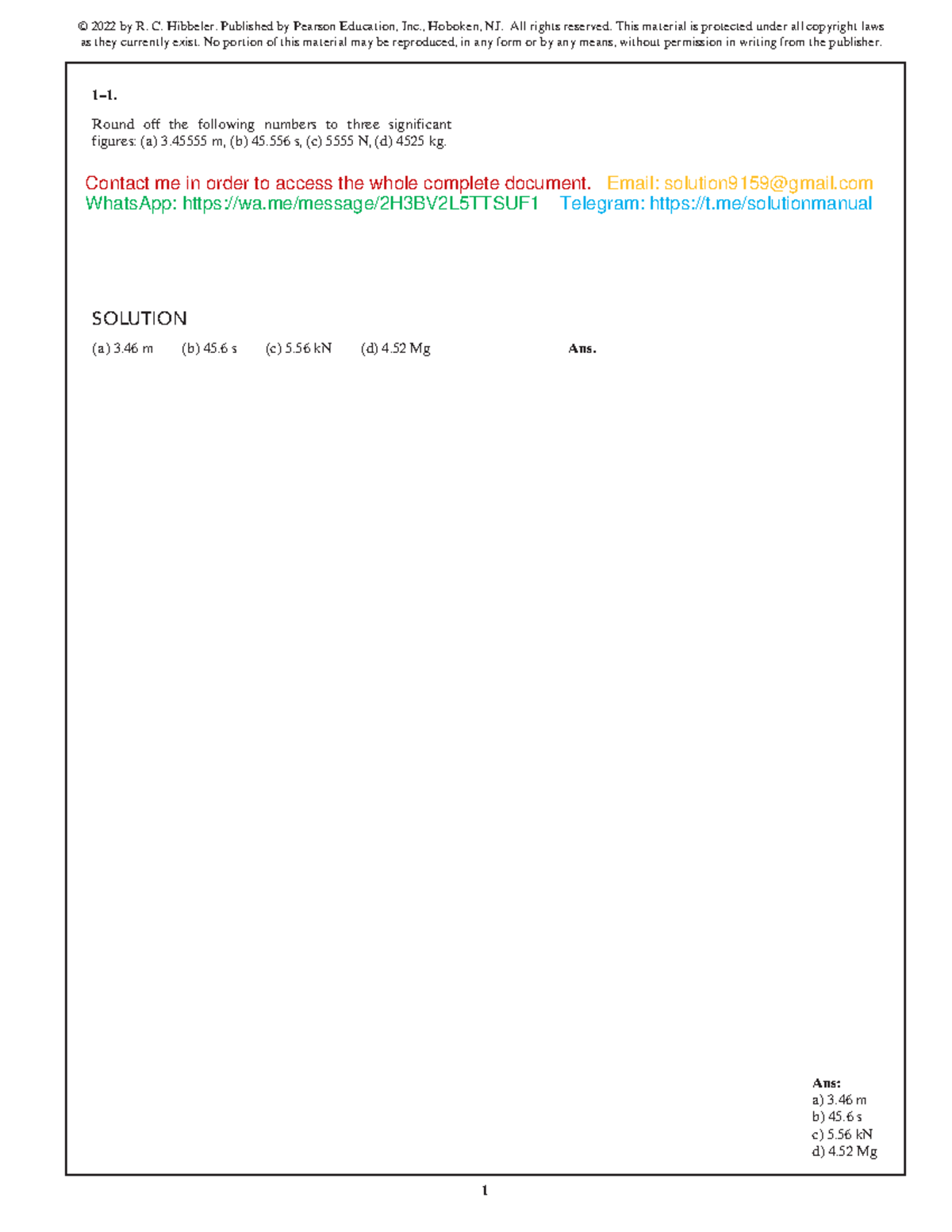 Sample for Solution Manual Statics 15th Edition by Hibbeler - as they ...